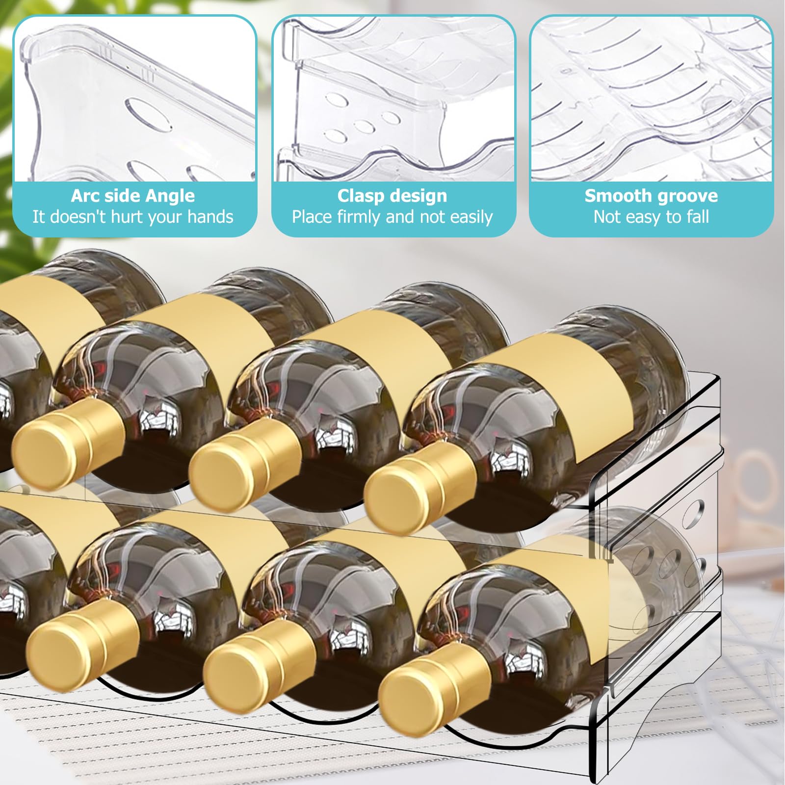 Portabottiglie Plastica Impilabile: 8 Bottiglie Portabottiglie Vino, Portabottiglie Acqua, Organizar per Bottiglie d'Acqua in Plastica per Cucina, Frigorifero, Dispensa, Armadi, Soggiorno