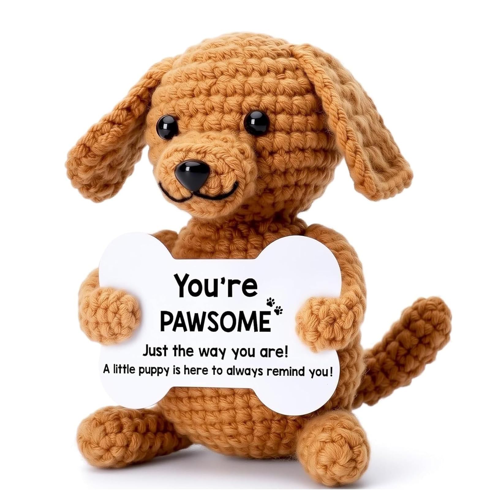 Handmade Emotional Support Crochet Puppy Plush, Brown Handmade Weiner Dog, Cute Encouragement Gift for Dog Lovers, Good Luck Present for Birthday,Valentines Day, Office Home Desk Decor