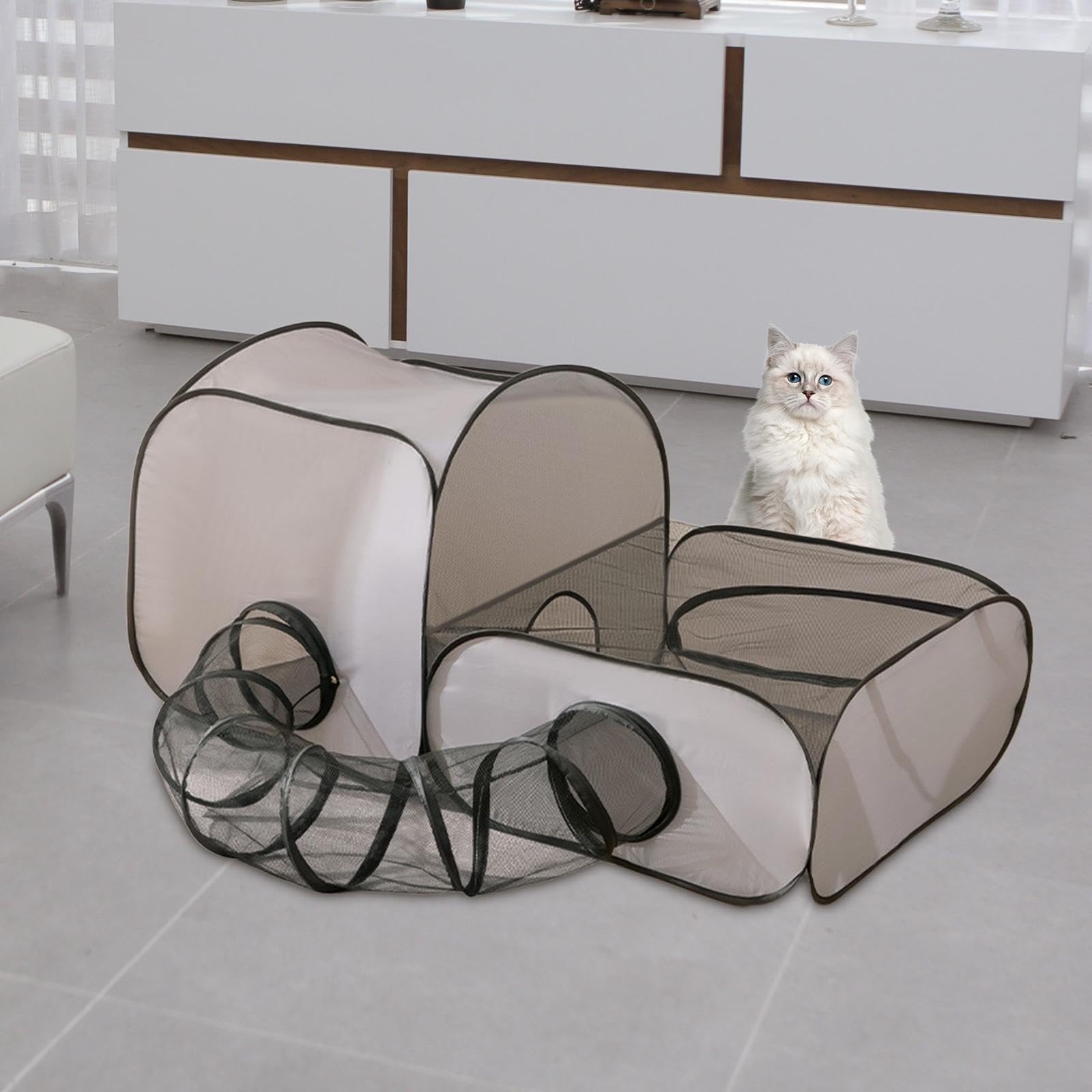 Cage Tunnel pour Chat, Pliable, en Filet, Jouet Interactif Universel, Tunnel de Jeu Pratique 2 en 1 pour Petits Animaux, Cochons d'Inde, L