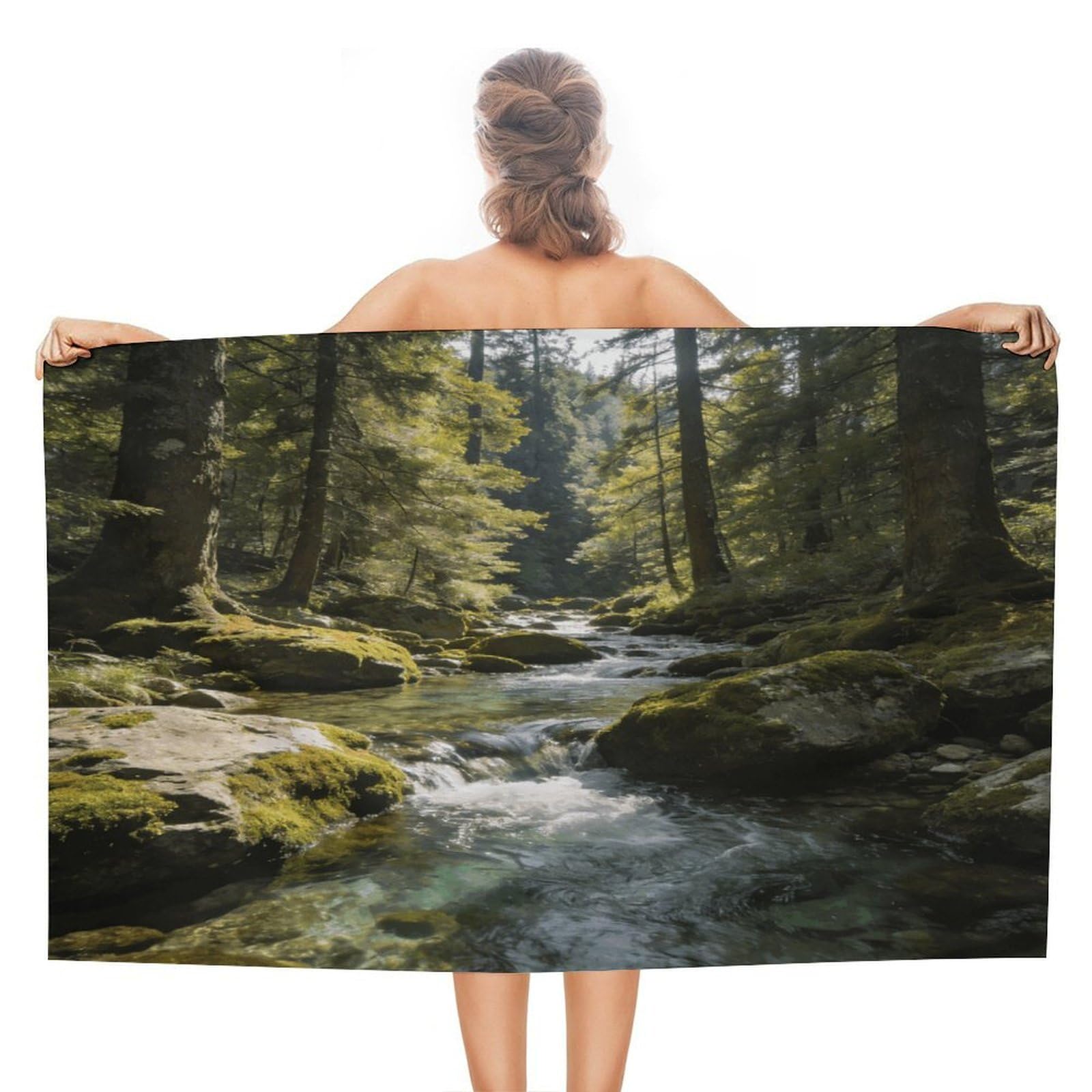 LZQPOEAS Green Valley Stream Waterfall Beach Towel 51x31 Inch Oversized Soft Bath Towel Luxury Plush Thick Hotel Swim Pool Towels Super Quick Dry Travel Towels for Camping Gym Sports Yoga