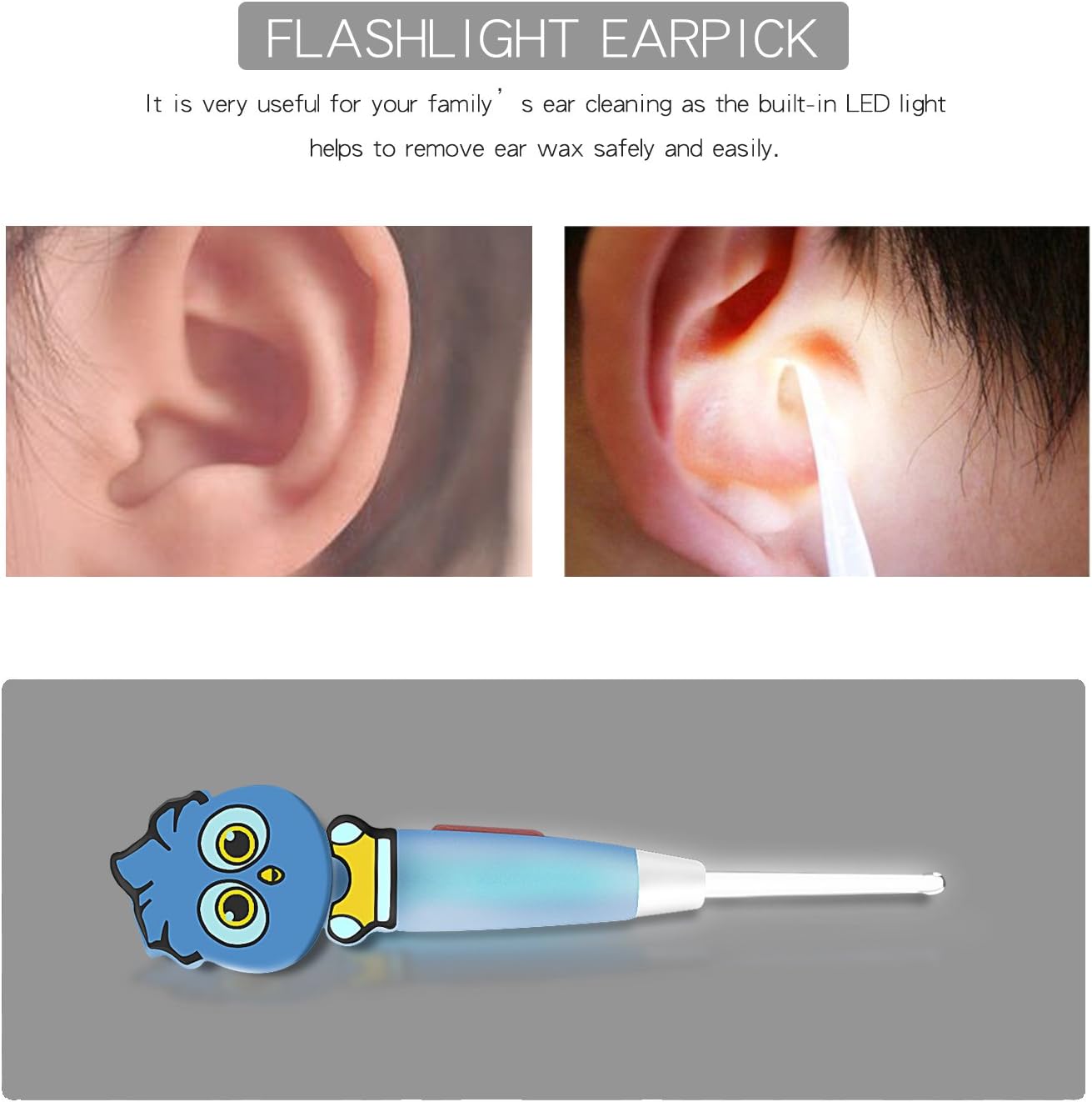 Felicey 6 Pcs Ear Pick Ear Curette LED Light Earwax Removal Cleaner with Stainless Steel Storage Box