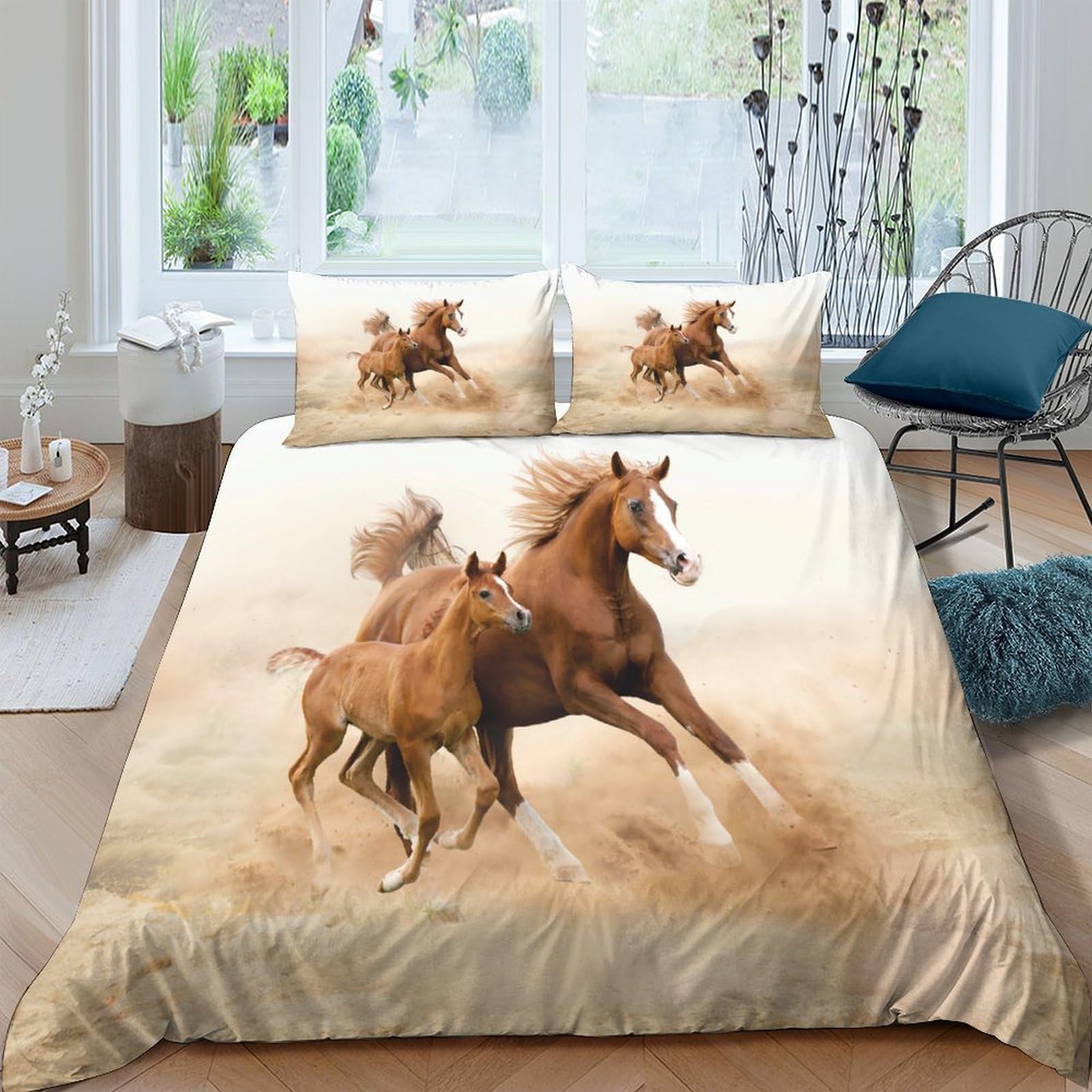 Ctjqhvkz Style-3 3D Printed Running Horse Fitted Sheet Microfiber Soft Brown Animal Pattern Bed Cover For Bedroom Guestroom Decor Single（135X200cm）