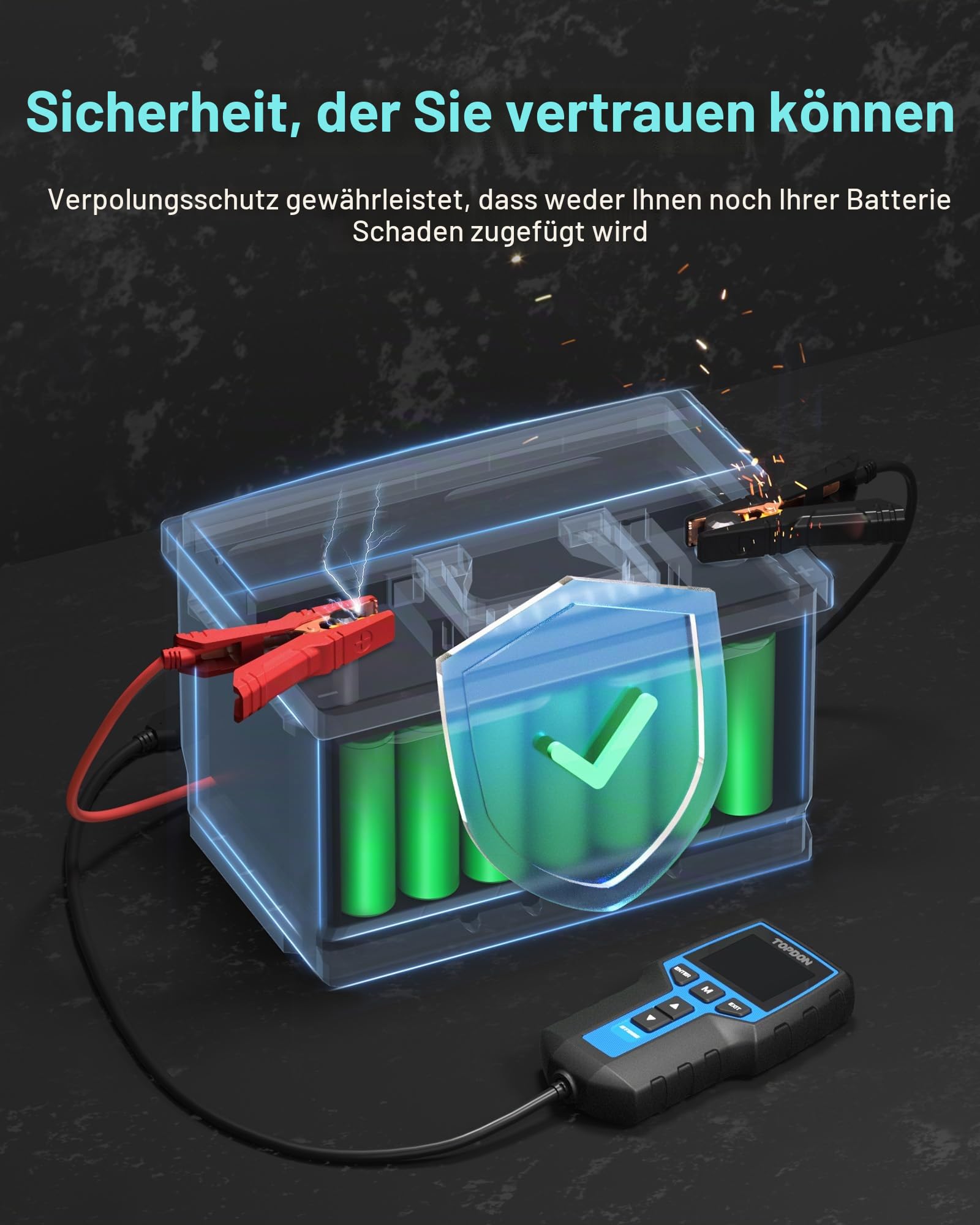Topdon BT200 100–2000 CCA Kfz-Batterietester, Farb-LCD-Display, professionelles Batterie-Diagnosegerät für Auto, LKW, Motorrad, ATV, SUV, Boot, Yacht