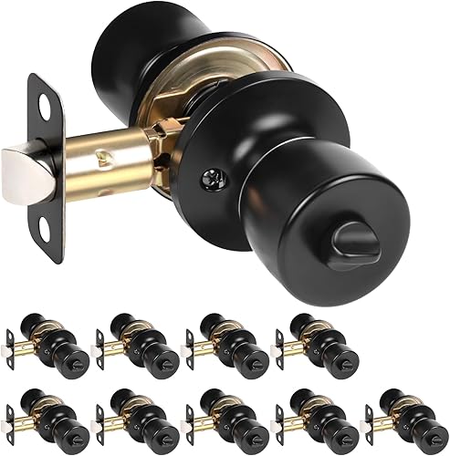 Paquete de 10 pomos de puerta negros, pomos de puerta de privacidad para dormitorio o baño, pomo de puerta interior con cerradura, pomos de puerta