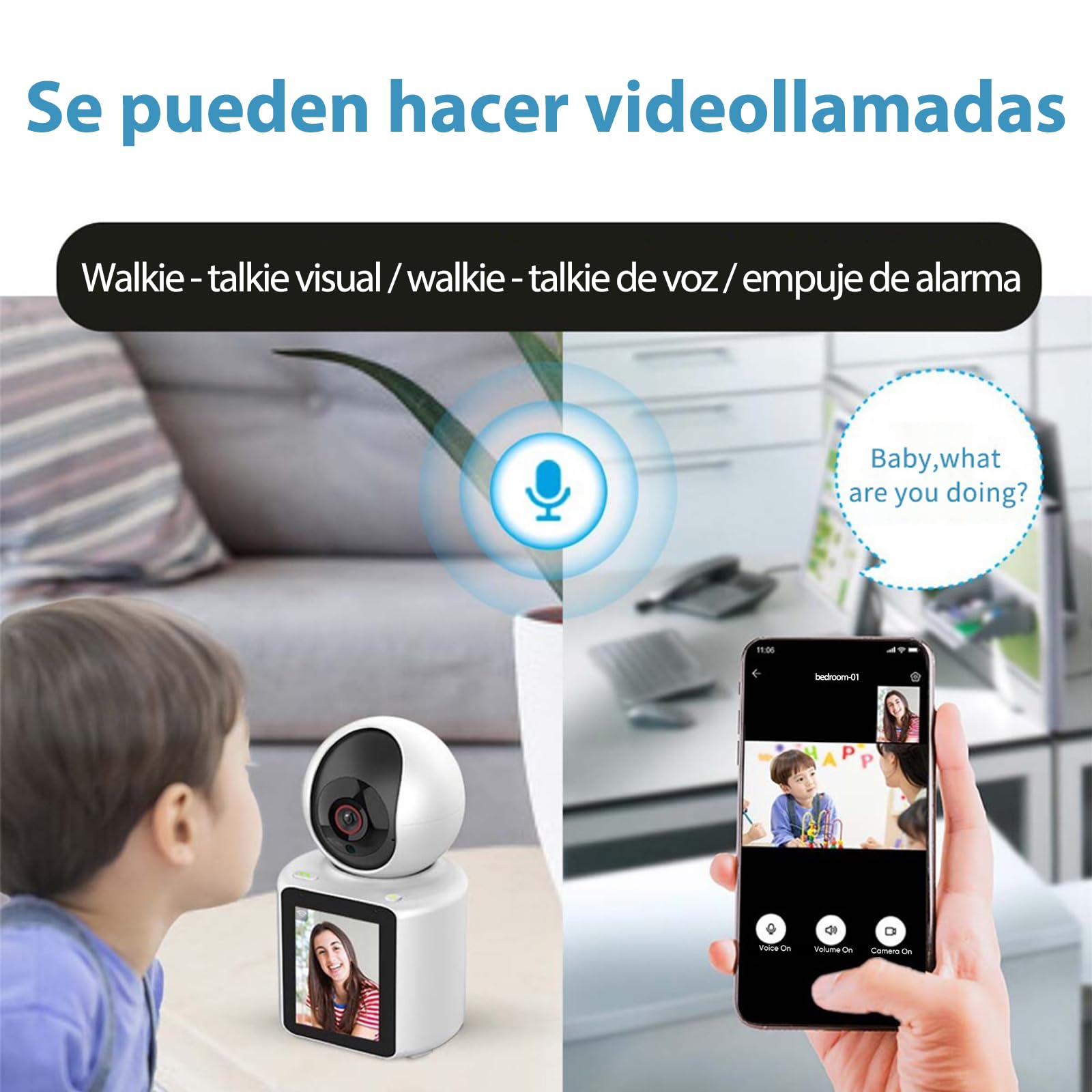 Cámara de Interior orientable, videollamadas, cámara Inteligente, Monitor de bebé, vigilancia de vídeo, Pantalla HD de 2,8 Pulgadas, con Infrarrojos nocturnos