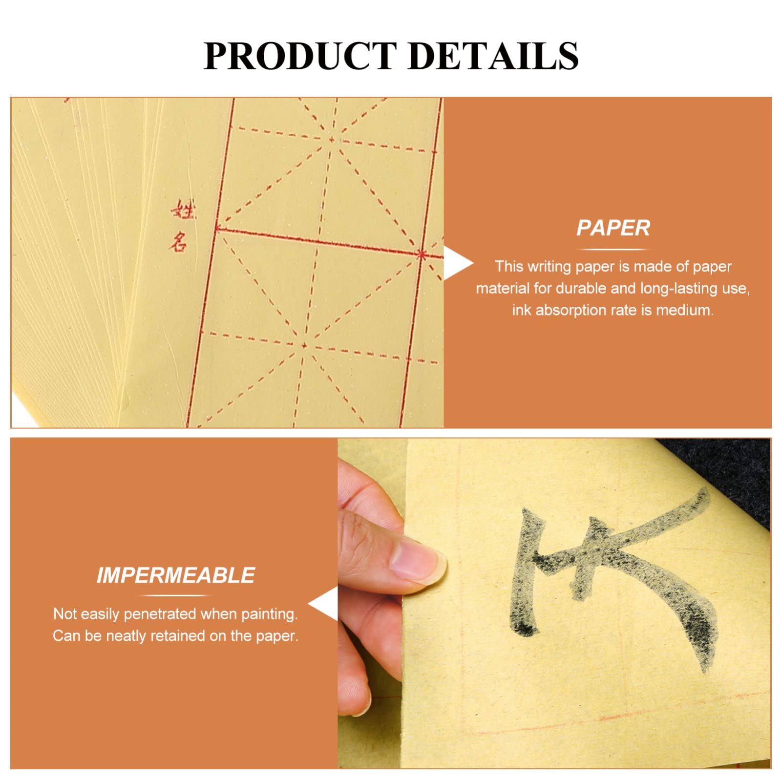 Healifty 150 fogli di carta di riso per calligrafia cinese con griglia di scrittura, per assorbimento tradizionale dell'inchiostro Xuan e calligrafia a pennello