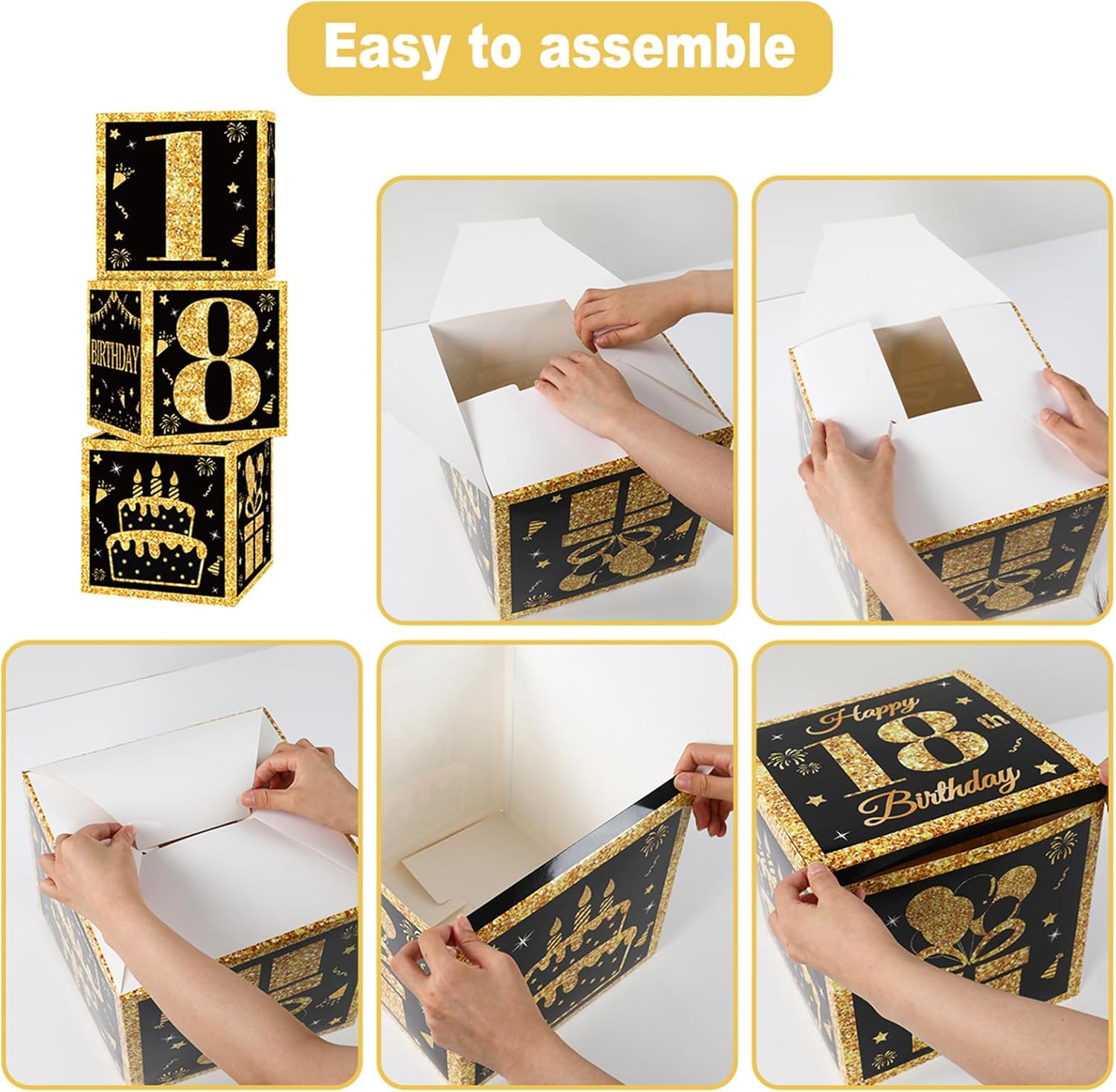 18th Birthday Decorations Boxes for Men or Boy- 3PCS Black Gold Time To Adult 18th Birthday Balloons Boxes , 18 Year Old Party Supplies for Men Boy - Image 5
