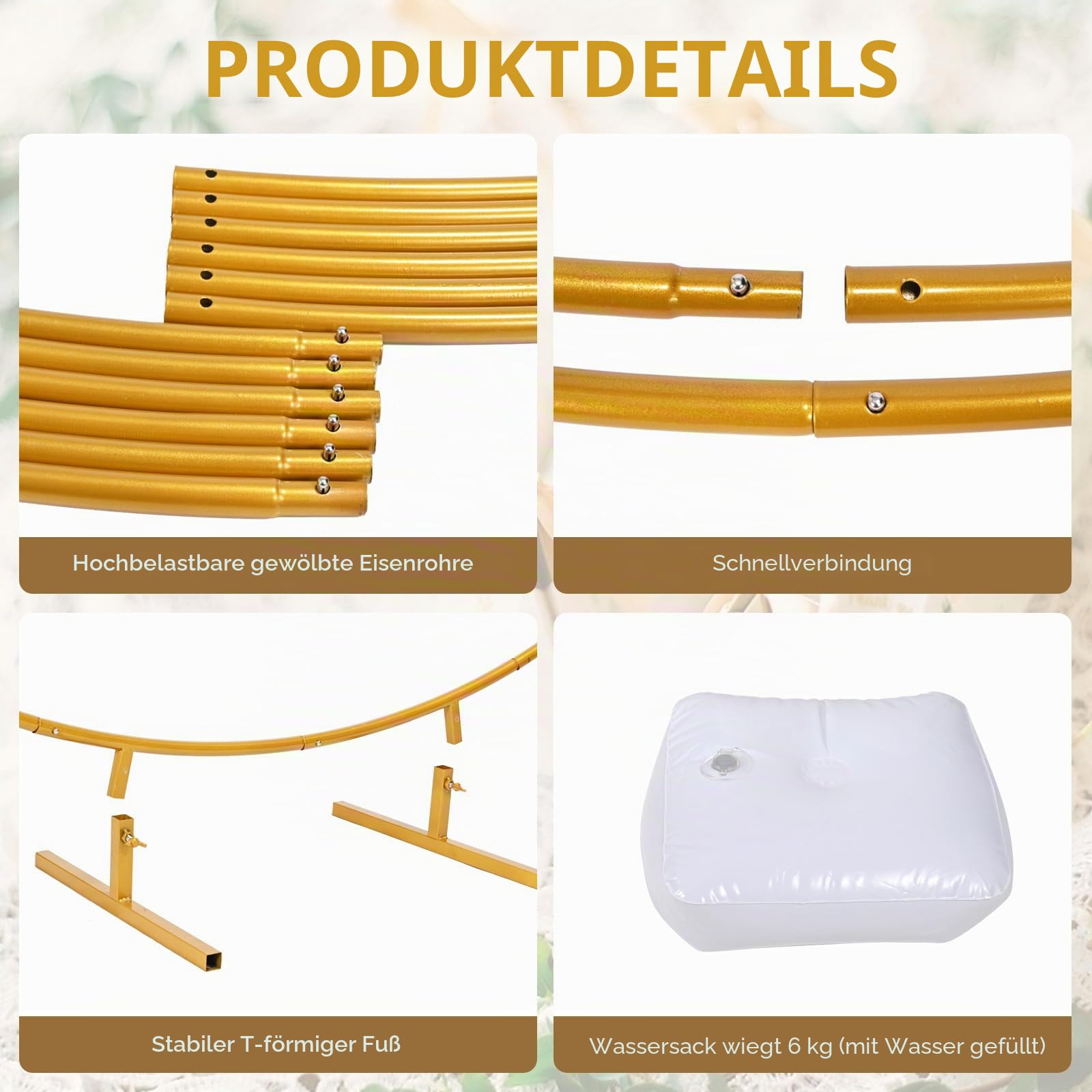 Riesiges rundes Goldmetall-Ballonbogen-Kit Abnehmbar 2.2M Hochzeit Bogen Hintergrund Stand Leicht zu tragen und wiederverwendbar Beste Dekoration for Party Festival