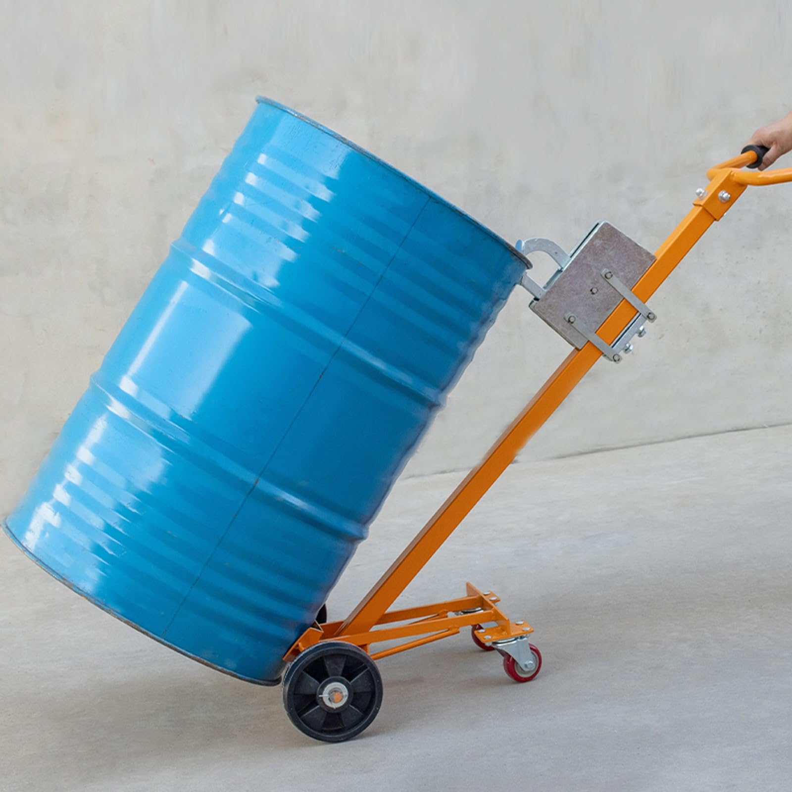 Carrello per Fusti di Petrolio, Carrello in Acciaio Inclinabile, con Ruote in Nylon, con Gancio per Campanello e Barra di Supporto, per Uso Industriale