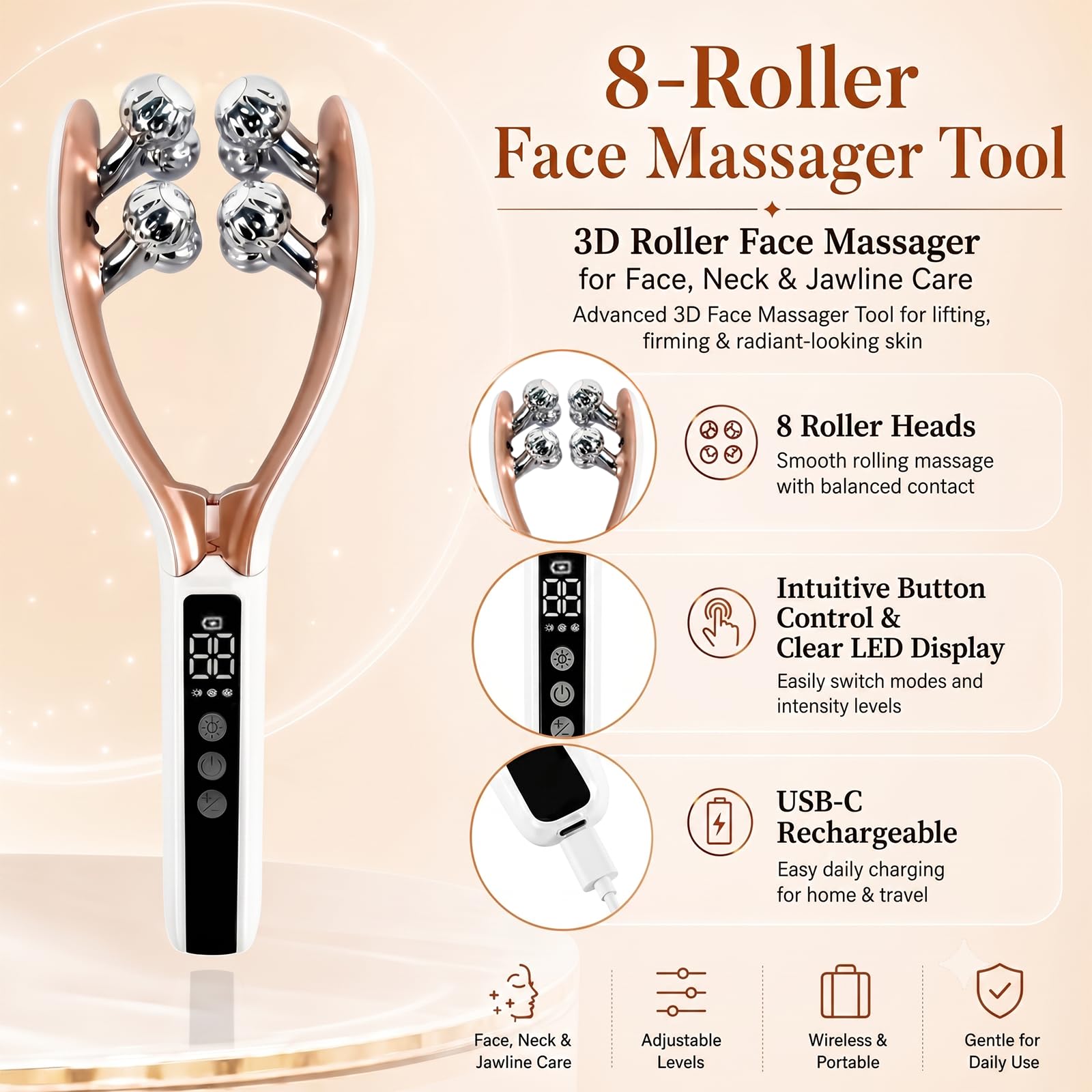 Gesichtsmassagegerät – Radiofrequenz Gesichtspflegegerät-3 Farben LED Licht & 9 Klassen EMS,3 Modus V Shape Face Gerät, für Doppelkinn entferner Hautstraffung & Verbesserung des Hautbilds