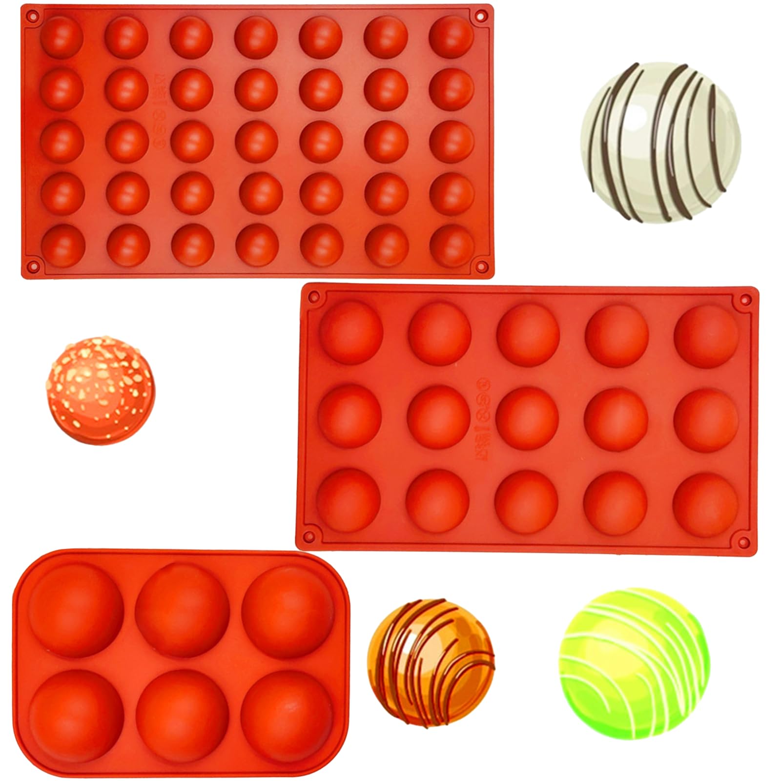 Set 3 Stampi In Silicone A Semisfera - 6, 15 E 35 Cavità Per Dolci E Cioccolato - Foto 3
