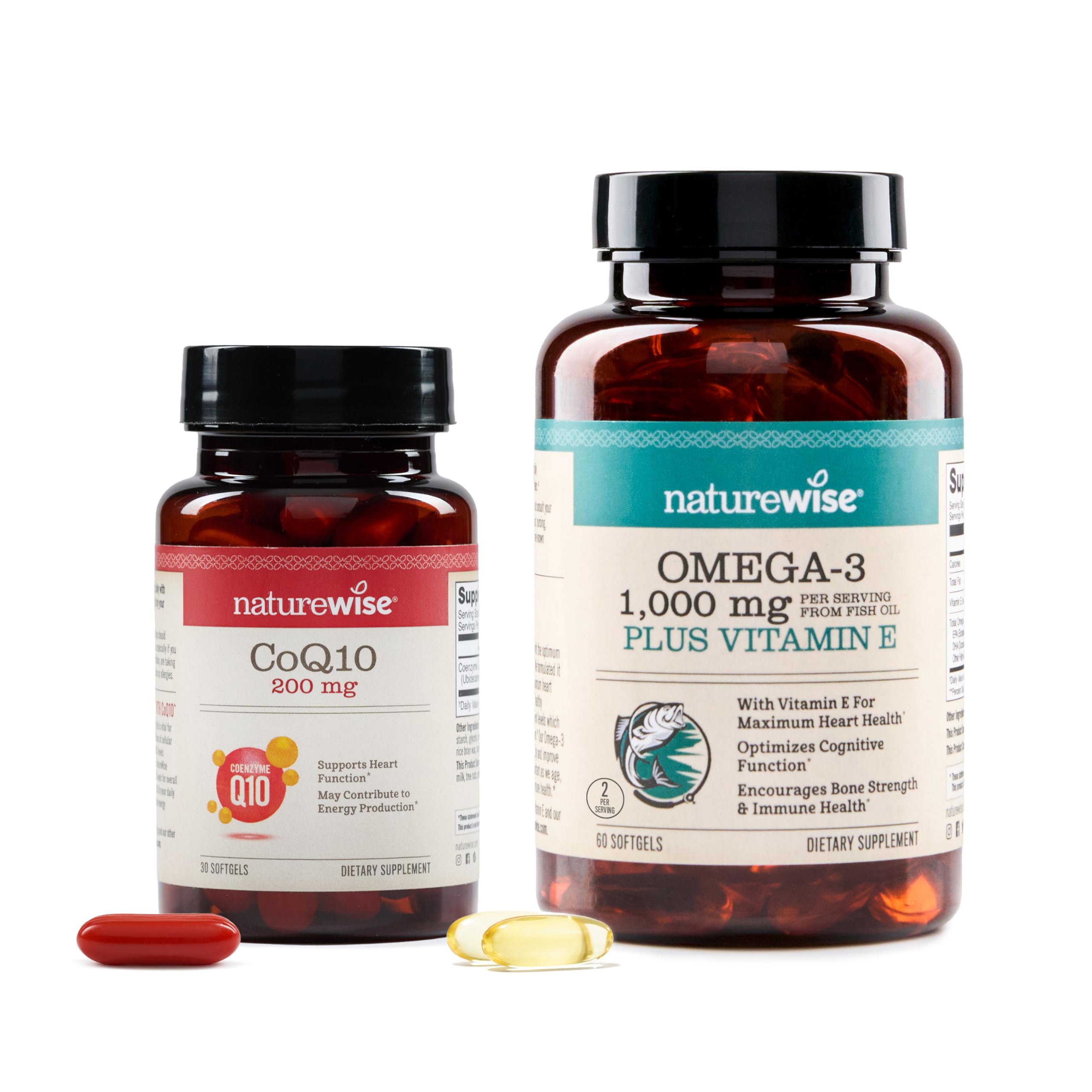 NatureWise [1] CoQ10 200mg - High Potency Ubiquinone, Non-GMO - 30 Softgels[30-Day Supply] + [1] Omega 3 Fish Oil 1000mg + Vitamin E - Wild-Caught - 60 Softgels