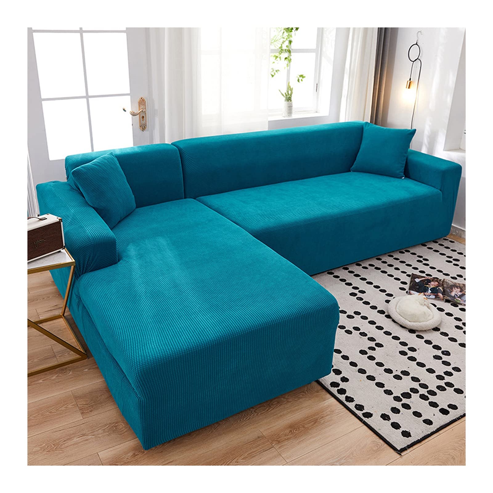 Housse de canapé 3 places polaire bleu vert idéale pour un salon cosy