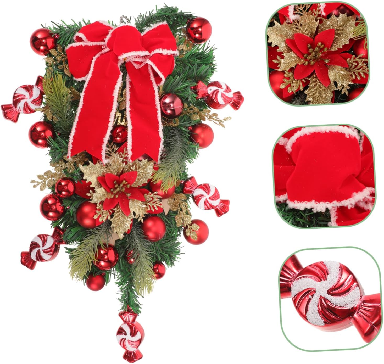 NOLITOY Stair Swag Christmas Garland Bowkont Teardrop Swag for Front Door Window Decor Festive Xmas Wreath Bows for Holiday Home Decoration