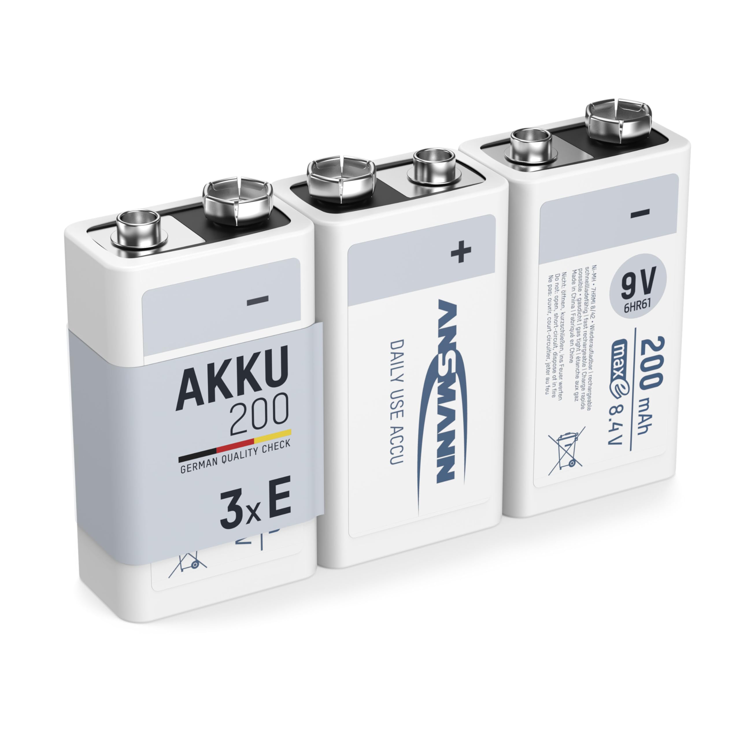 Ansmann 1311 – 0014 – 590 LSD Tipo de batería de 9 V, 200 mAh, Batería Recargable de NiMH E-Block Plata