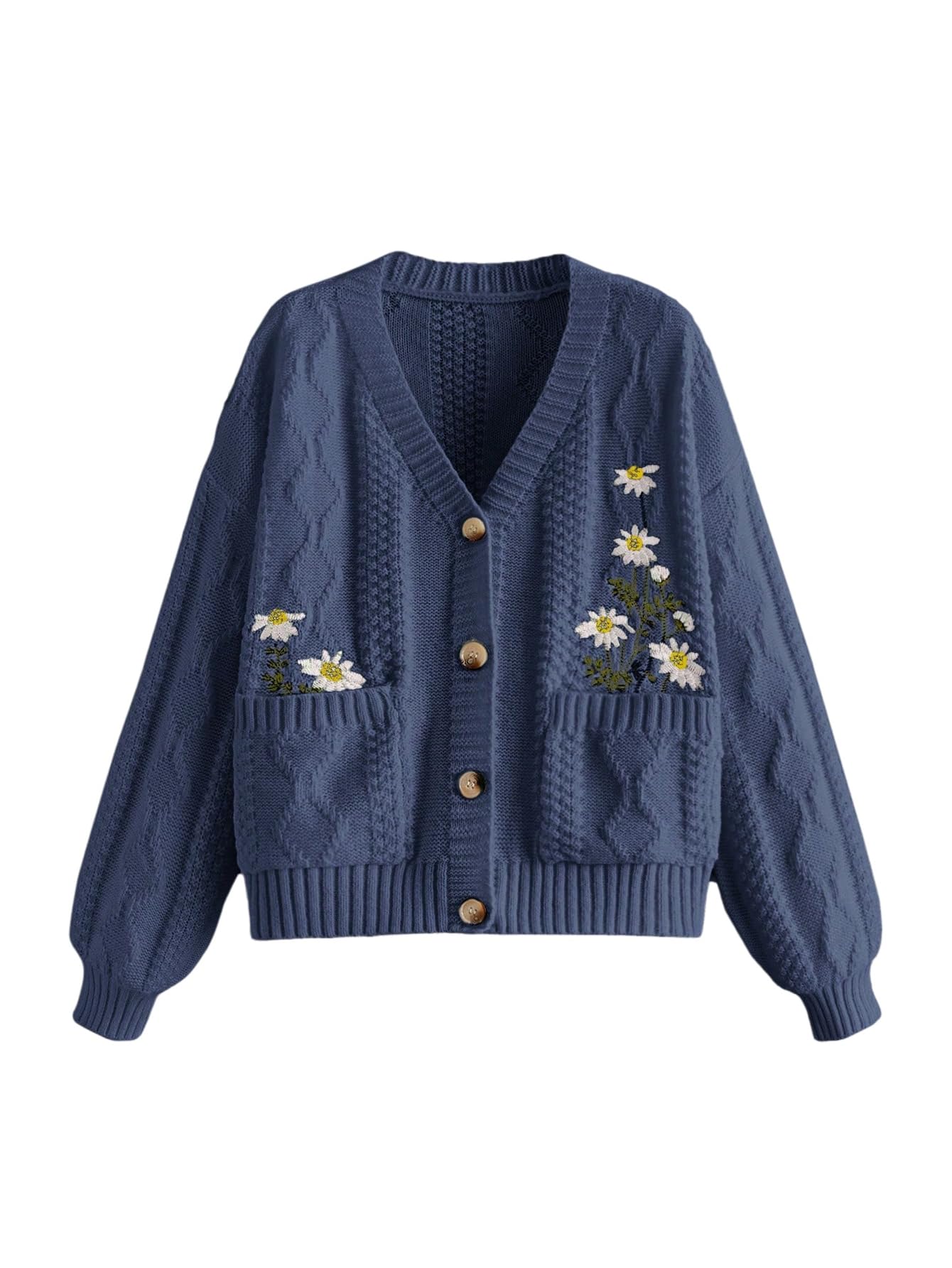 GORGLITTER Womens Chunky Boho Button Up Cute Cardigan Embroideried Fall Trendy 2025 Sweaters Cottage Core Clothes