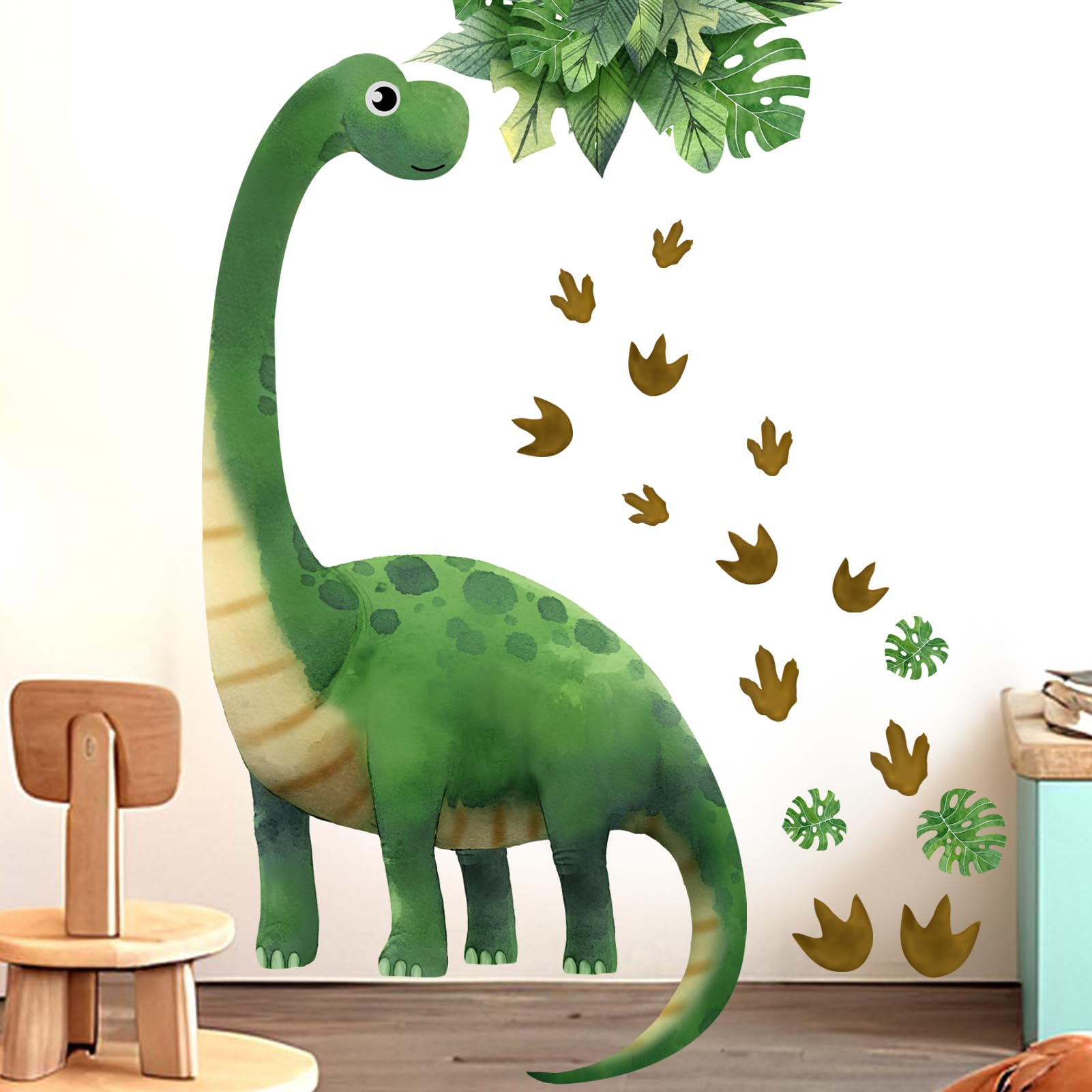 Amimagen Large Dinosaur Wall Decals - Watercolor Dino Footprint Wall Stickers - Nursery Kids Baby Boys Room Daycare Playroom Classroom Wall Decor