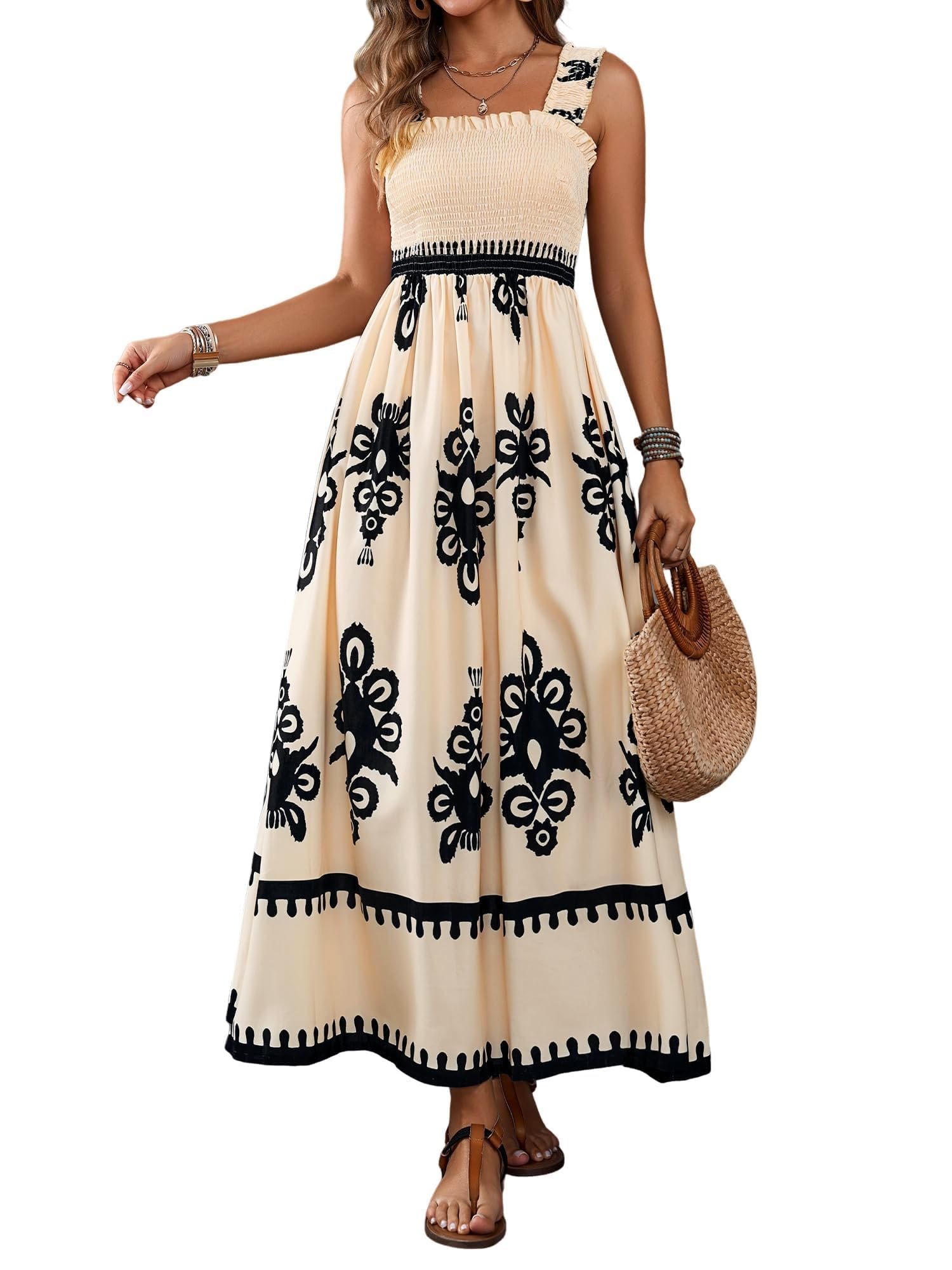 UEAL Womens Square Neck Boho Maxi Dress Casual Long Spring Summer Dresses Sundresses for Women Beach Vacation 2026