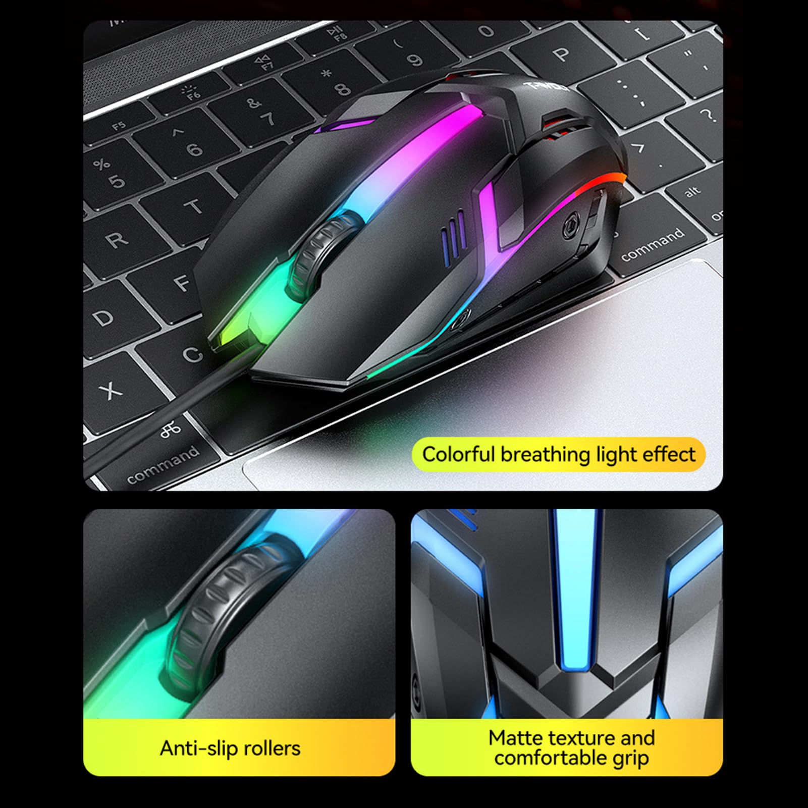 Hanzete - Tastiera da gioco con mouse e mouse pad cablato retroilluminato colorato ad alta velocità di movimento 1000 cuffie da gioco con microfono