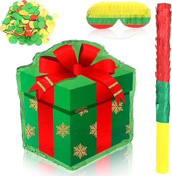 Hiboom Christmas Pinata Christmas Mexican Pinata with Stick Blindfold and Confetti for Xmas Winter Holiday Theme Birthday Party Supplies Decorations and Party GamesGift Box