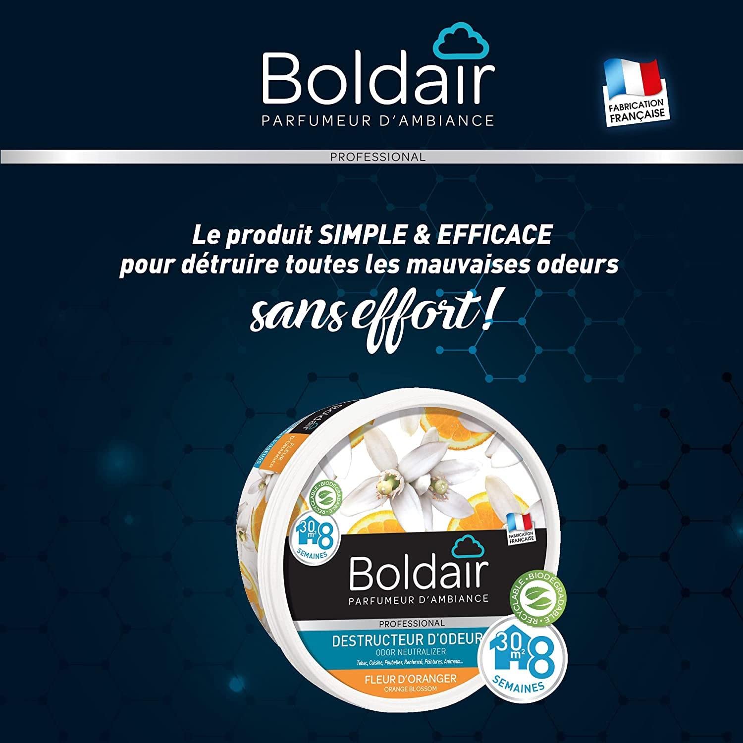 BOLDAIR Lot de 5 Pots 300g Gel Destructeur d'odeurs 8 Semaines Fleur d'oranger