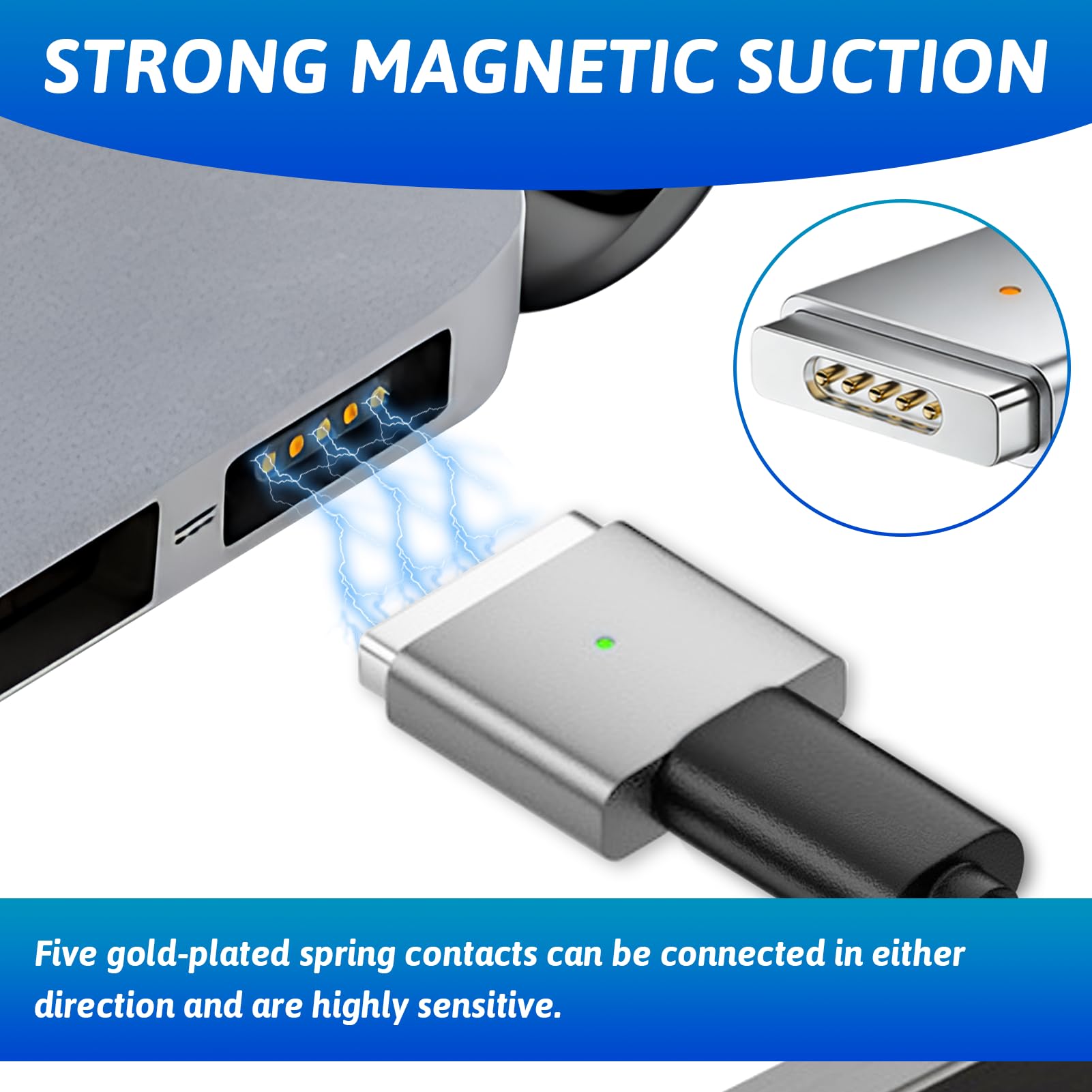 1 adattatore da USB C a magnetico per Magsafe 2,PD 100W T teste da tipo C a magnetico 2 Power Converter di ricarica, compatibile con MacBook 15inch A1398/MC976/MD506/ME665/ME293/ME294 2013-2015