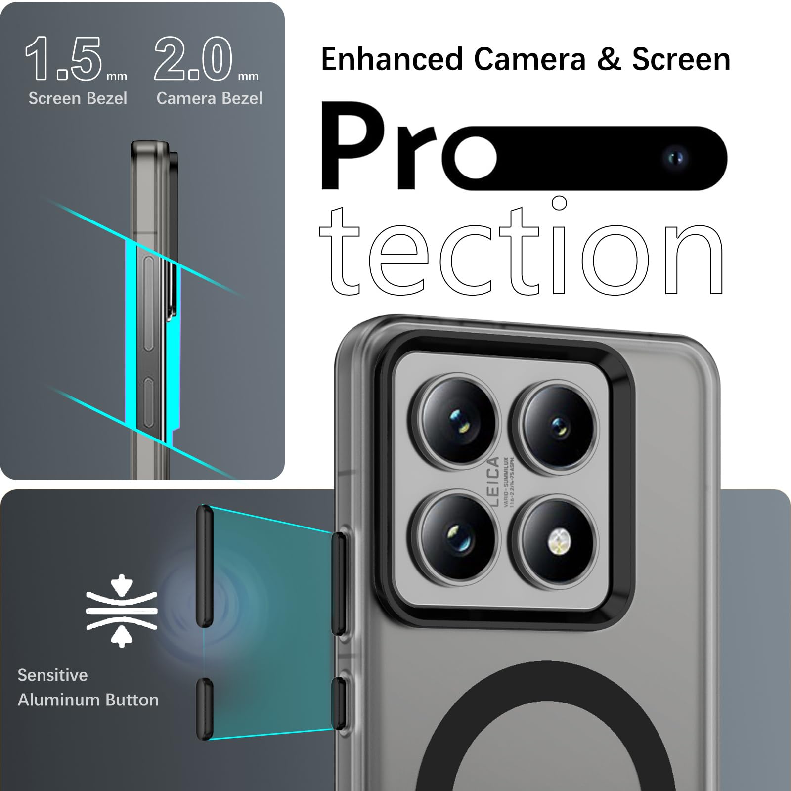 DOMAVER Custodia Per Xiaomi 14T Pro 5G Con MagSafe - Trasparente Opaco Nero, Antigraffio E Ultra Sottile