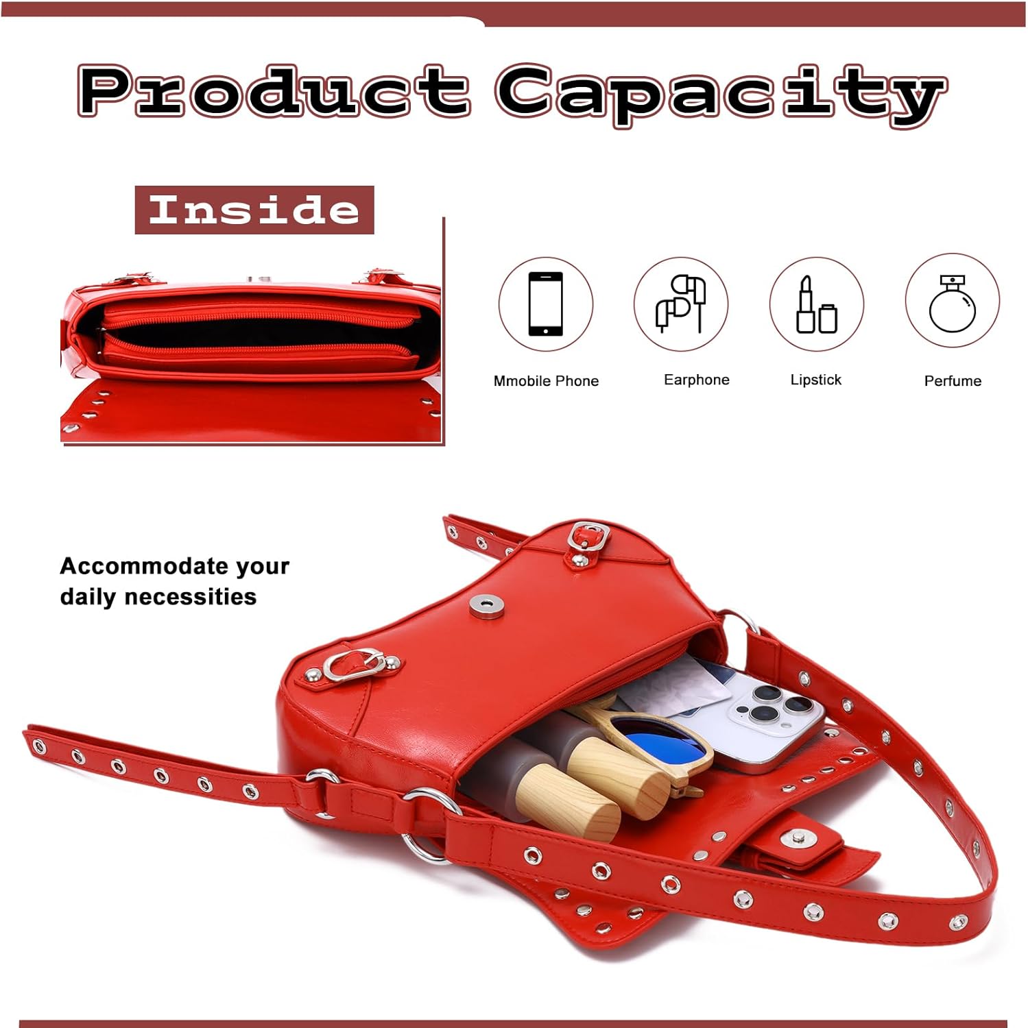 Oweisong Women Y2K Purse Vintage Studded Saddle Bag Punk Goth Rivet Top Handle Bag for Ladies - Image 5