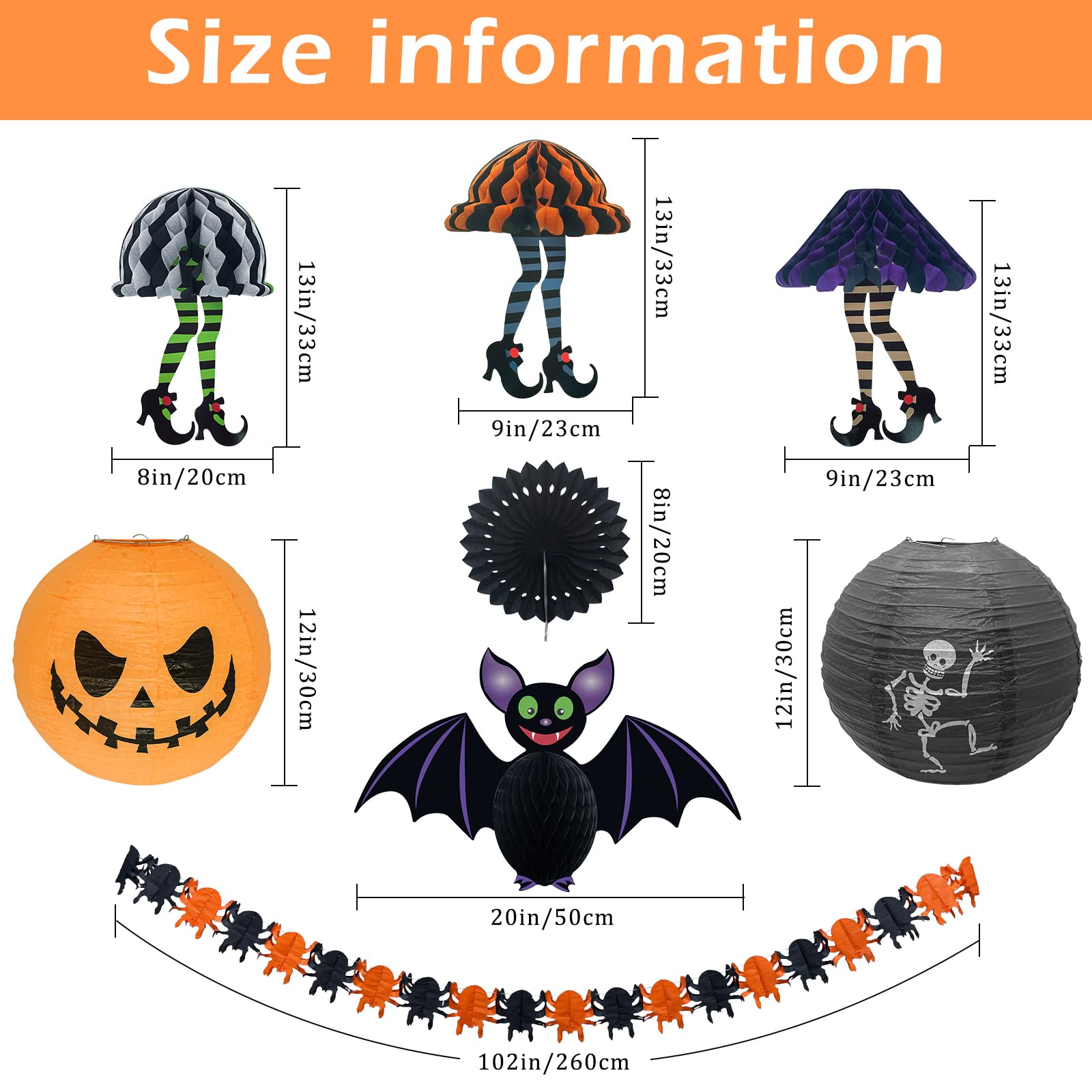 Peywot 11Pcs Halloween Party Decorations, Pumpkin Paper Lanterns, Halloween Paper Lanterns Pumpkin Paper Fan Spider Garland for Adults Kids Home Decor Indoor Classroom Outdoor