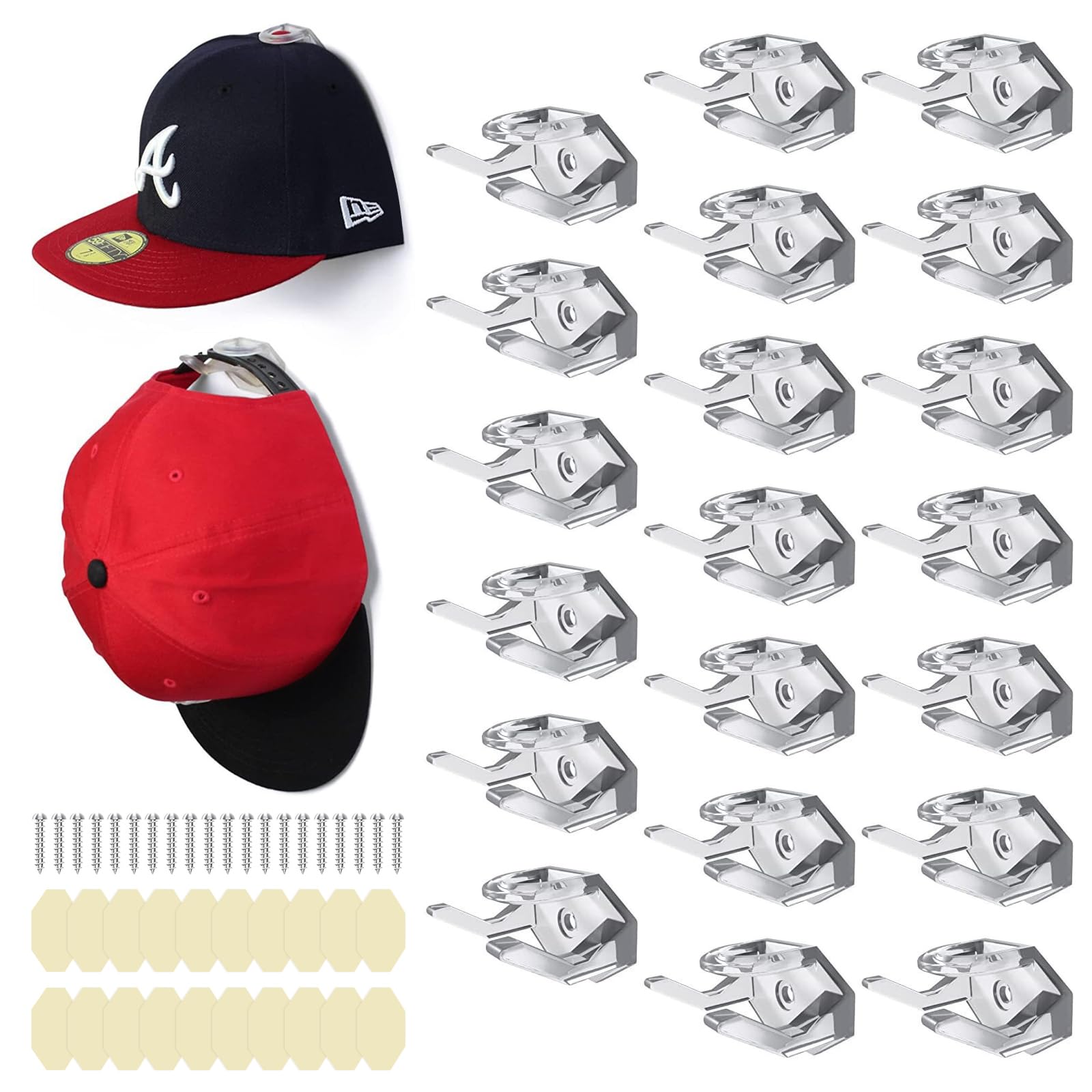 Soporte de Pared para Sombrero 20 PCS Autoadhesivos Porta Gorras Ganchos Organizador Sombrero Montado en Pared Cuelga Gorras de Béisbol para Gorras, Llaveros, Bufandas para Auriculares