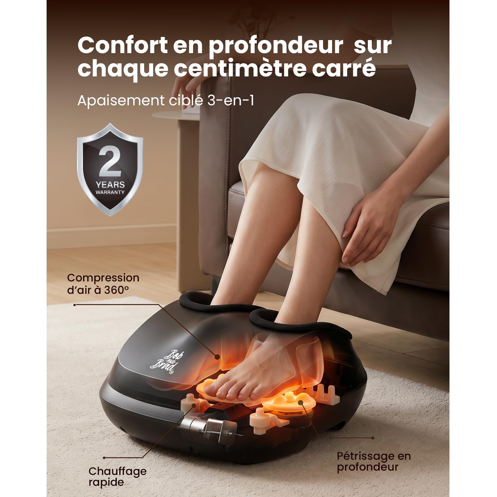 Bob and Brad Lite Masseur de Pieds Shiatsu avec Chaleur, Appareil Massage des Pieds à Pétrissage Profond pour Soulager la Fasciite Plantaire, et Détendre les Pieds Fatigués