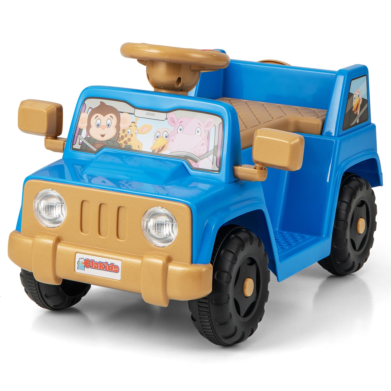 COSTWAY 6V Kids Ride on Car, Electric Ride on Toy Jeep with Sound Effects, Storage Cup & Case, Battery Powered Toddler Vehicle for Ages 18 Months+ (Blue)