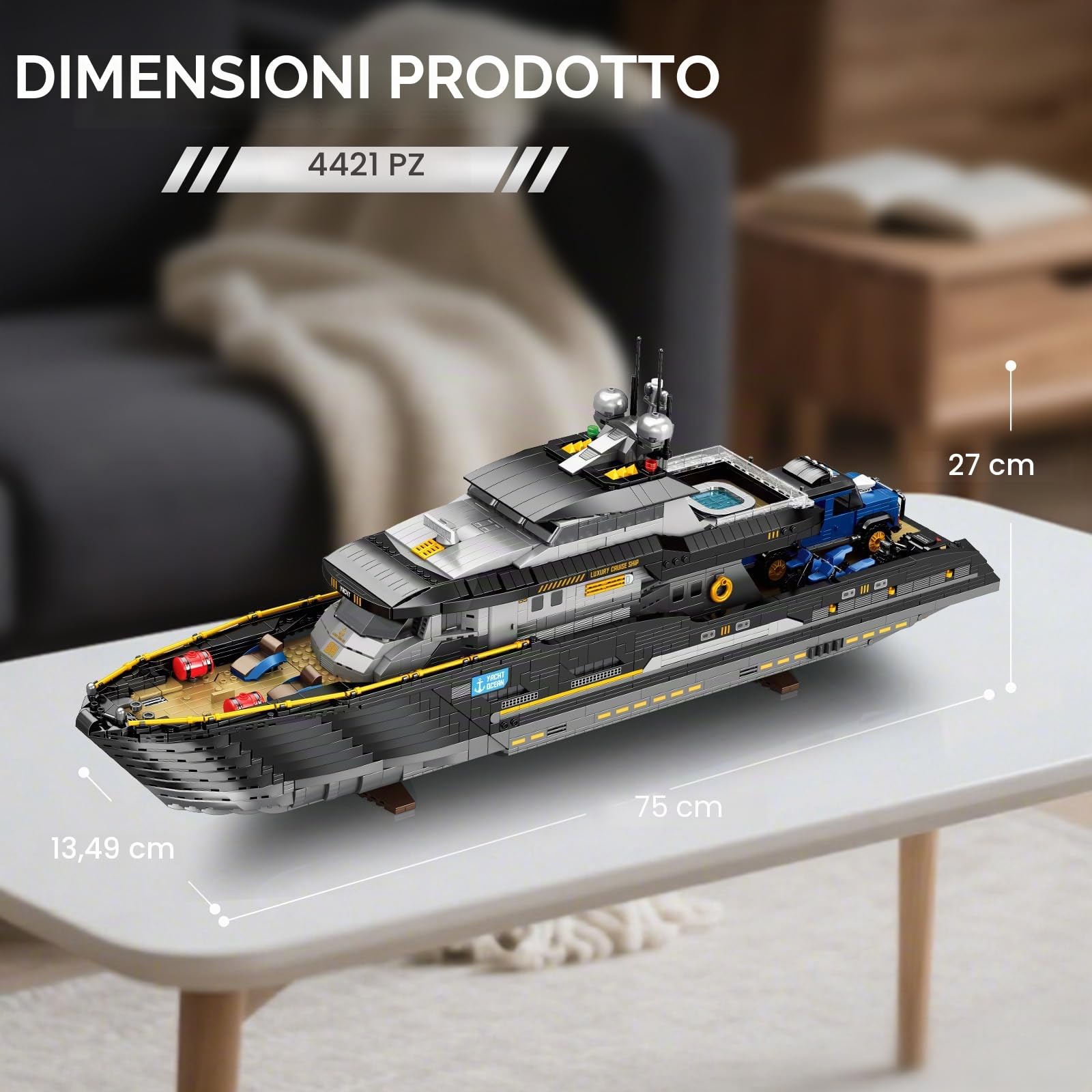 Reobrix Set di blocchi da costruzione di yacht di lusso per adulti 66103, kit per costruzione di navi da crociera, modellino di barca, yacht da collezione, decorazioni regalo per adulti, ragazzi