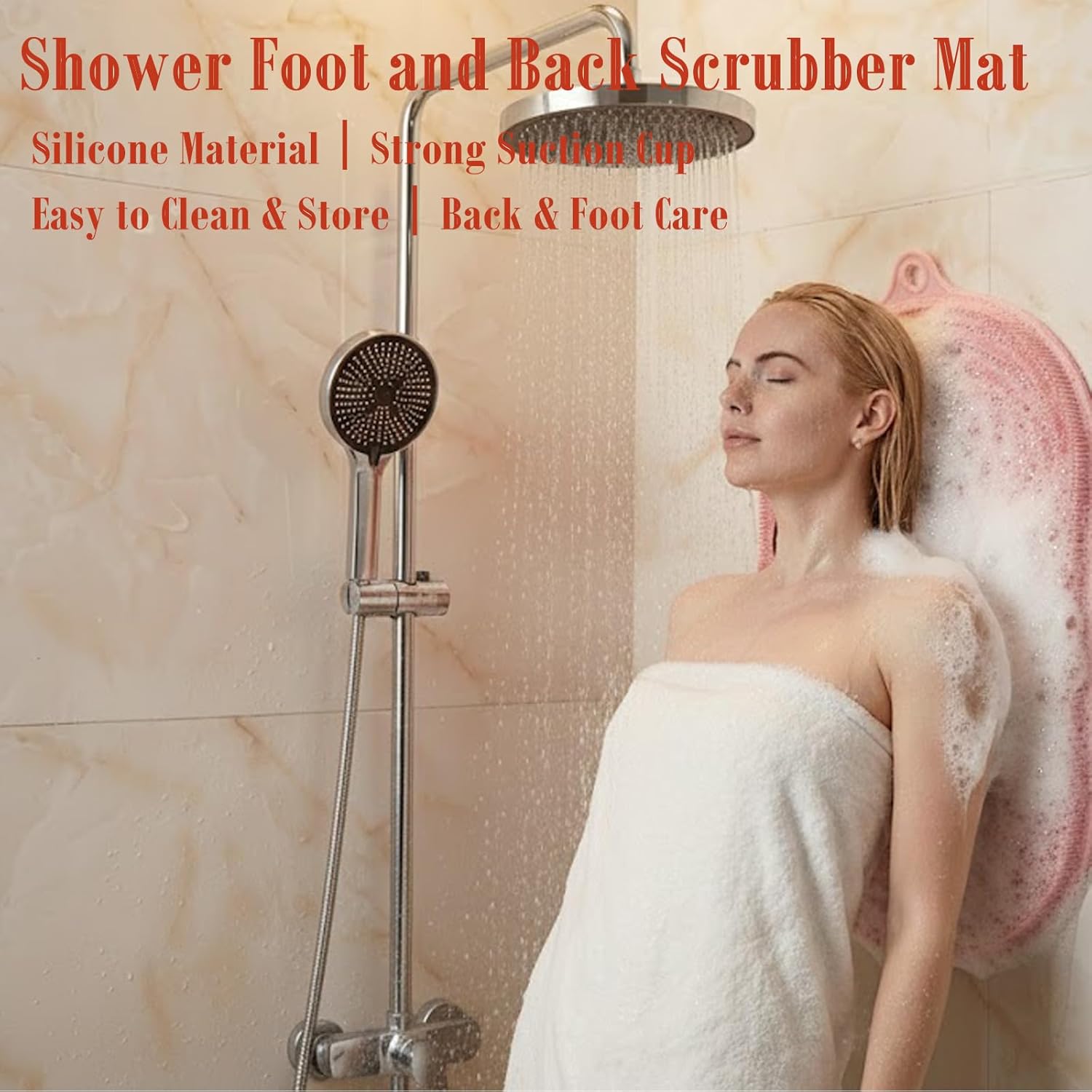 Silicone Shower Foot and Back Scrubber Mat - 21.3" Foot Massager ,Strong Suction Cups Non-Slip, Hands-Free Dead Skin Remover & Exfoliator for Elderly & Pregnant Women, No Bending Required (pink)