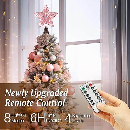 Miniatura 39 de Lewondr Decoración para árbol de Navidad, control remoto alimentado por USB, temporizador de 6 horas, estrella de árbol controlada con luces y Plata