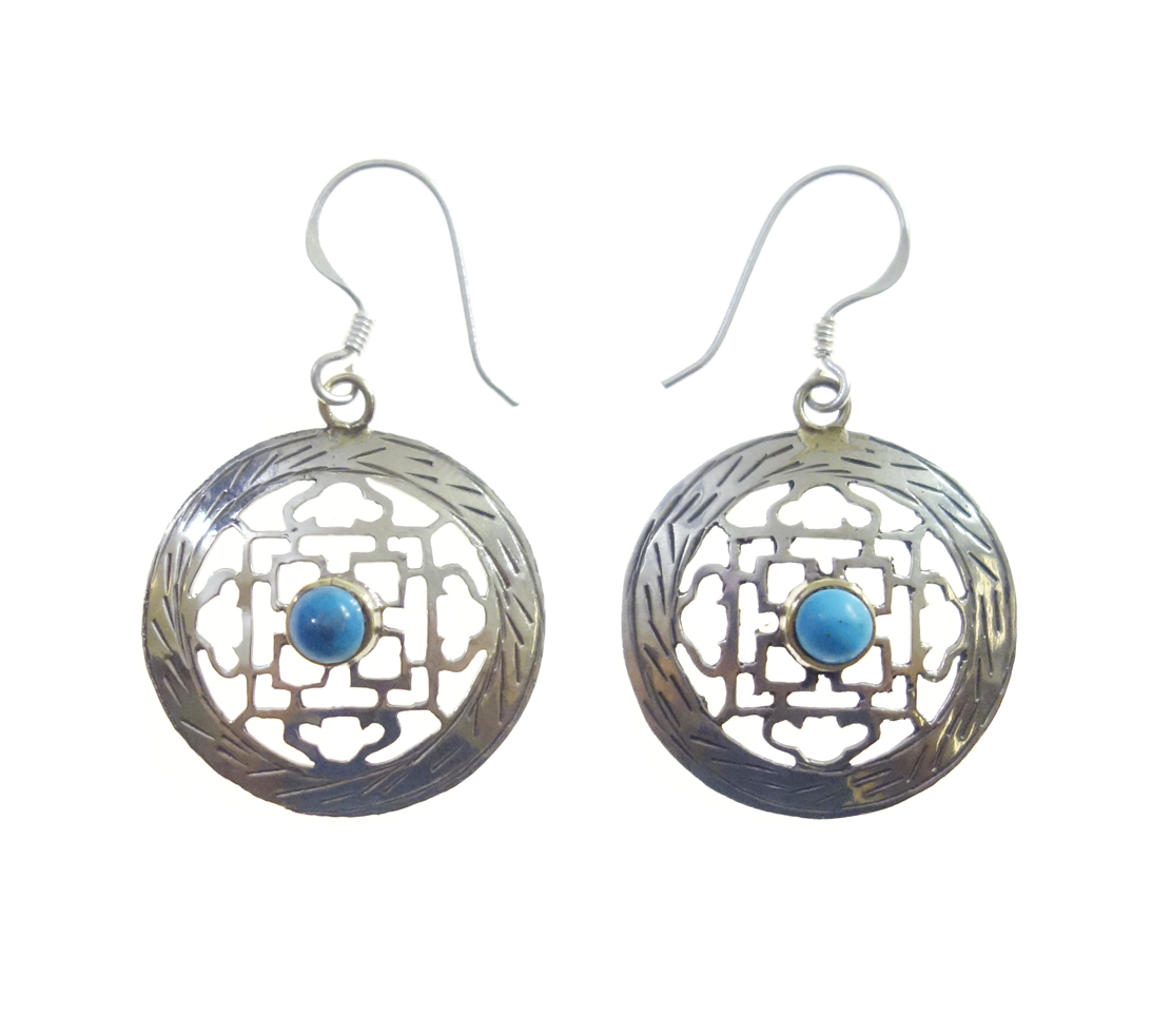 Orecchini Pendenti Etnici Boho Fatti A Mano - Turchese E Filigrana Argento, Stile Tribale Gypsy Con Chiusura In Argento 925