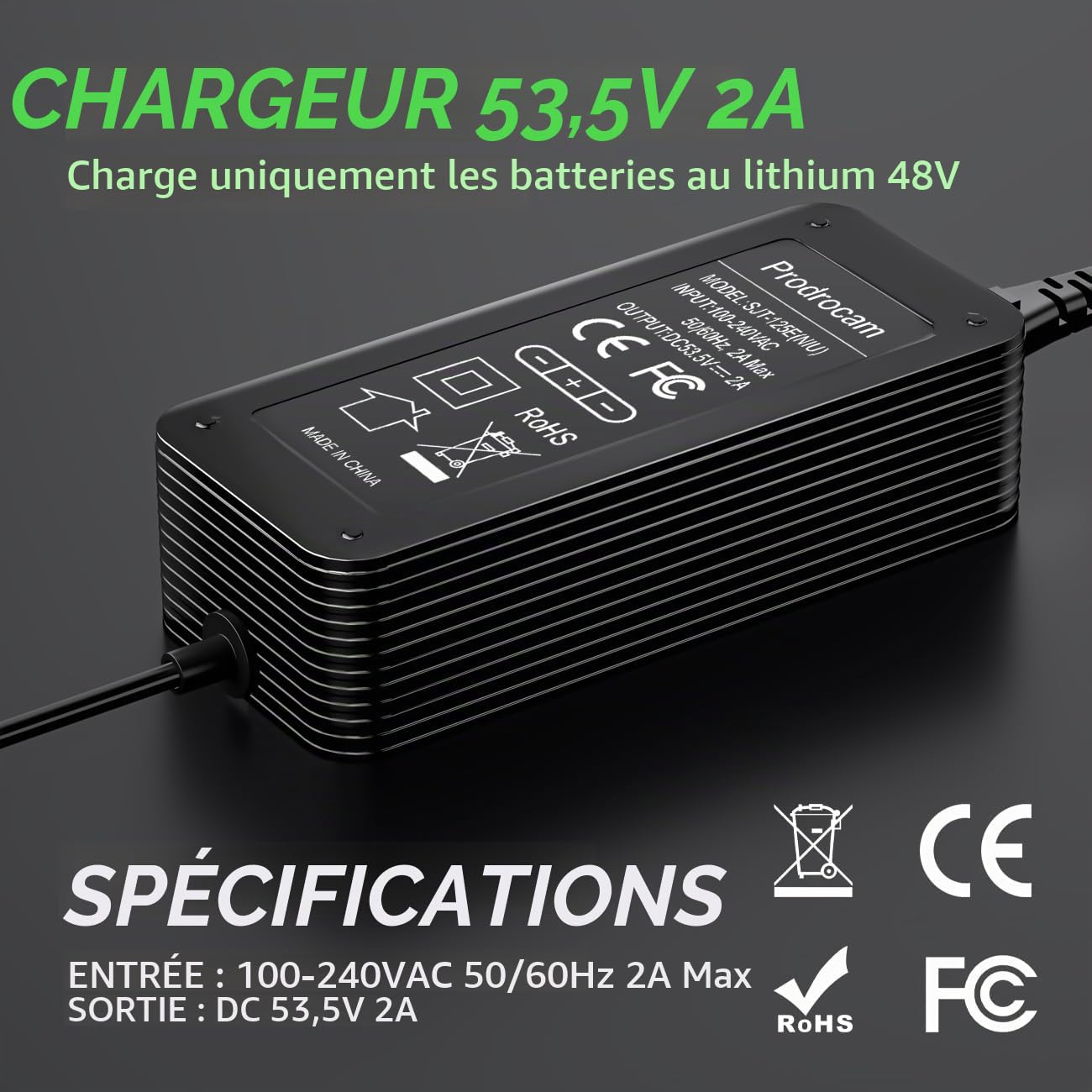 53,5V 2A Chargeur pour NIU KQi3, 46,8V Chargeur de Batterie pour NIU KQi3 Pro / KQi3 Max / KQi2 / KQi2 Pro Scooter Électrique Accessoire