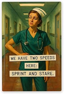 Nurse Humor Magnet 2x3 Inch Size We Have Two Speeds Here Sprint and Stare Gift for Hospital Staff or Nursing Friends