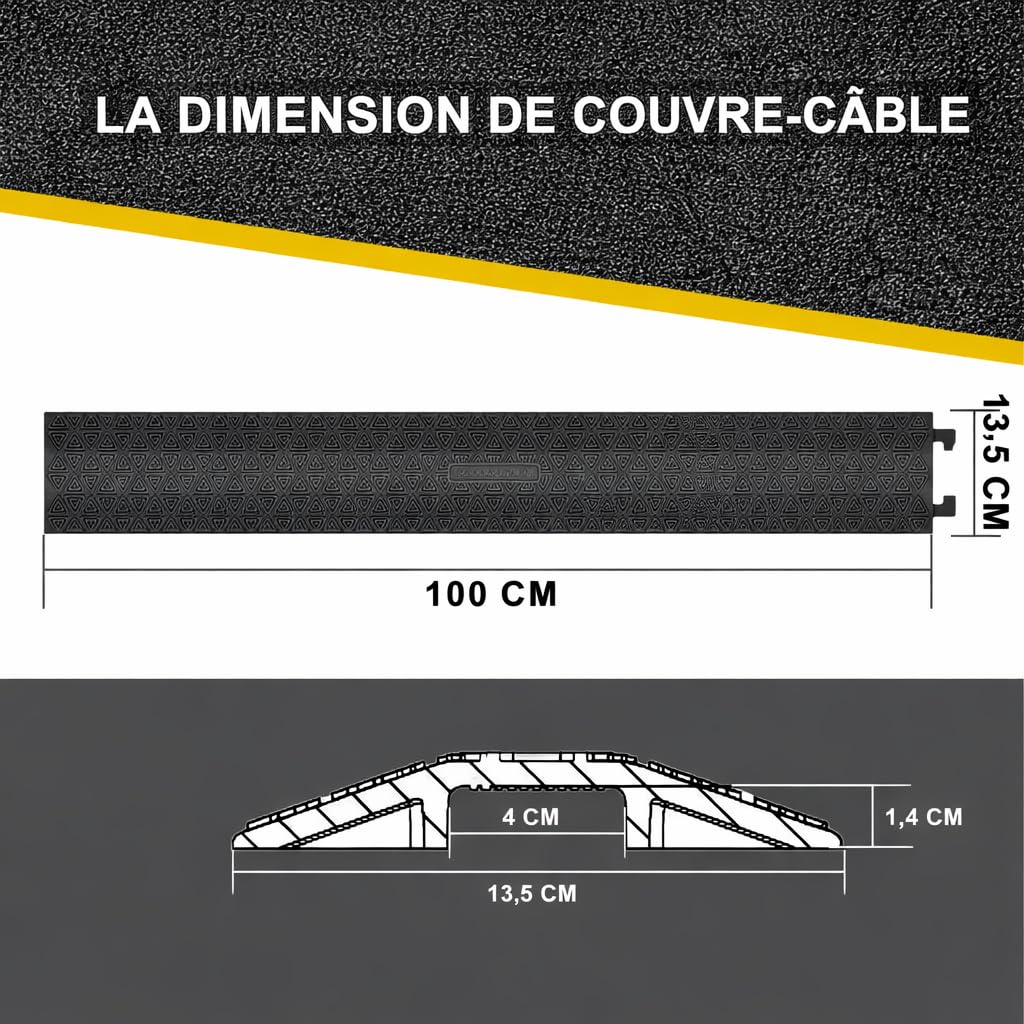 Couvre-Câble pour Sol, Protecteur de Câble de 80''/203cm, Rampe de Protection de Câble Robuste pour Parkings, Entrepôts et Maisons (Petit modèle, 4 pièces)