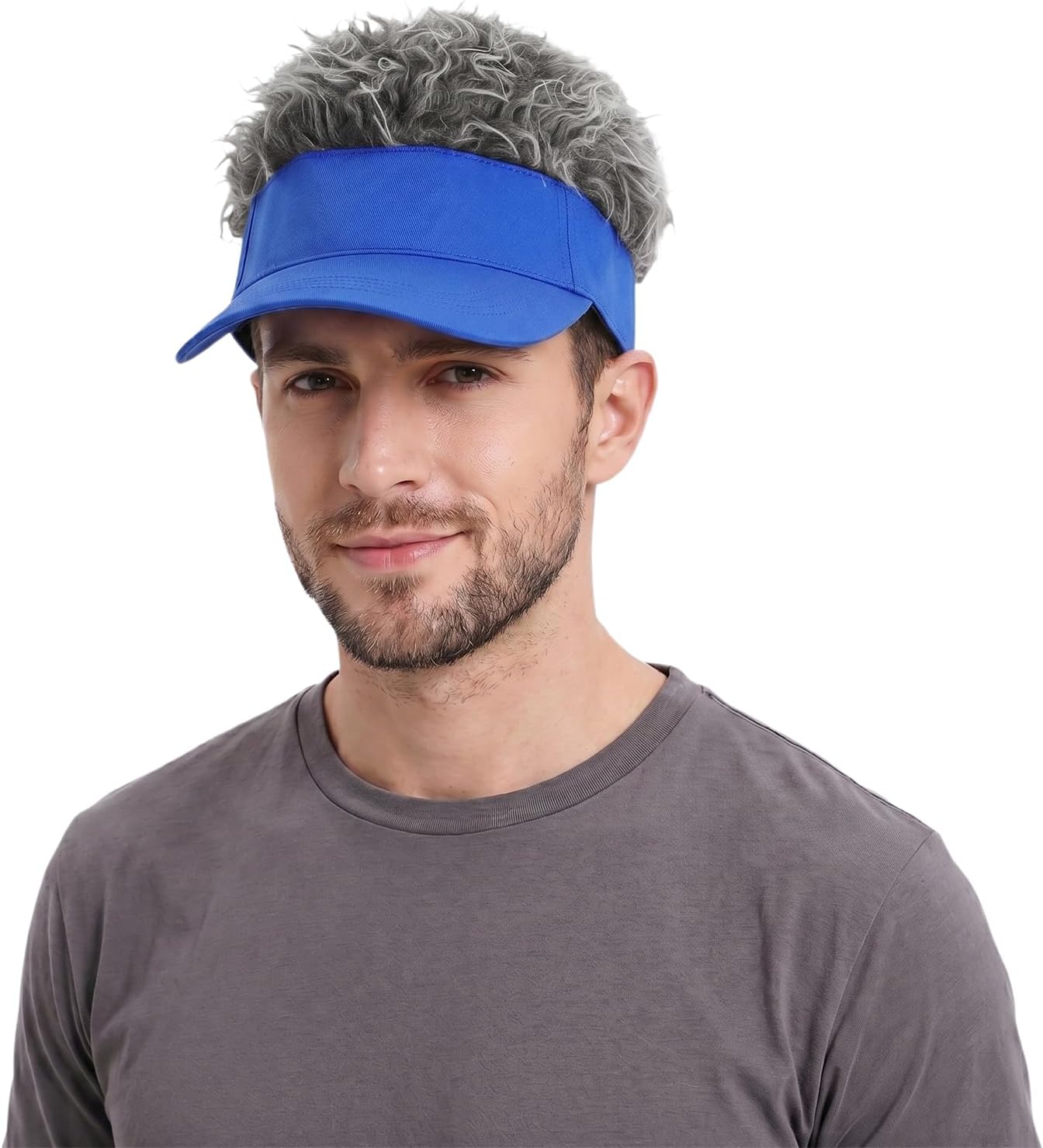 Mens Visor Hat with Faux Hair Funny Spiky Sun Visor Adjustable Novelty Wig Baseball Cap for Golf Party Outdoor Wear