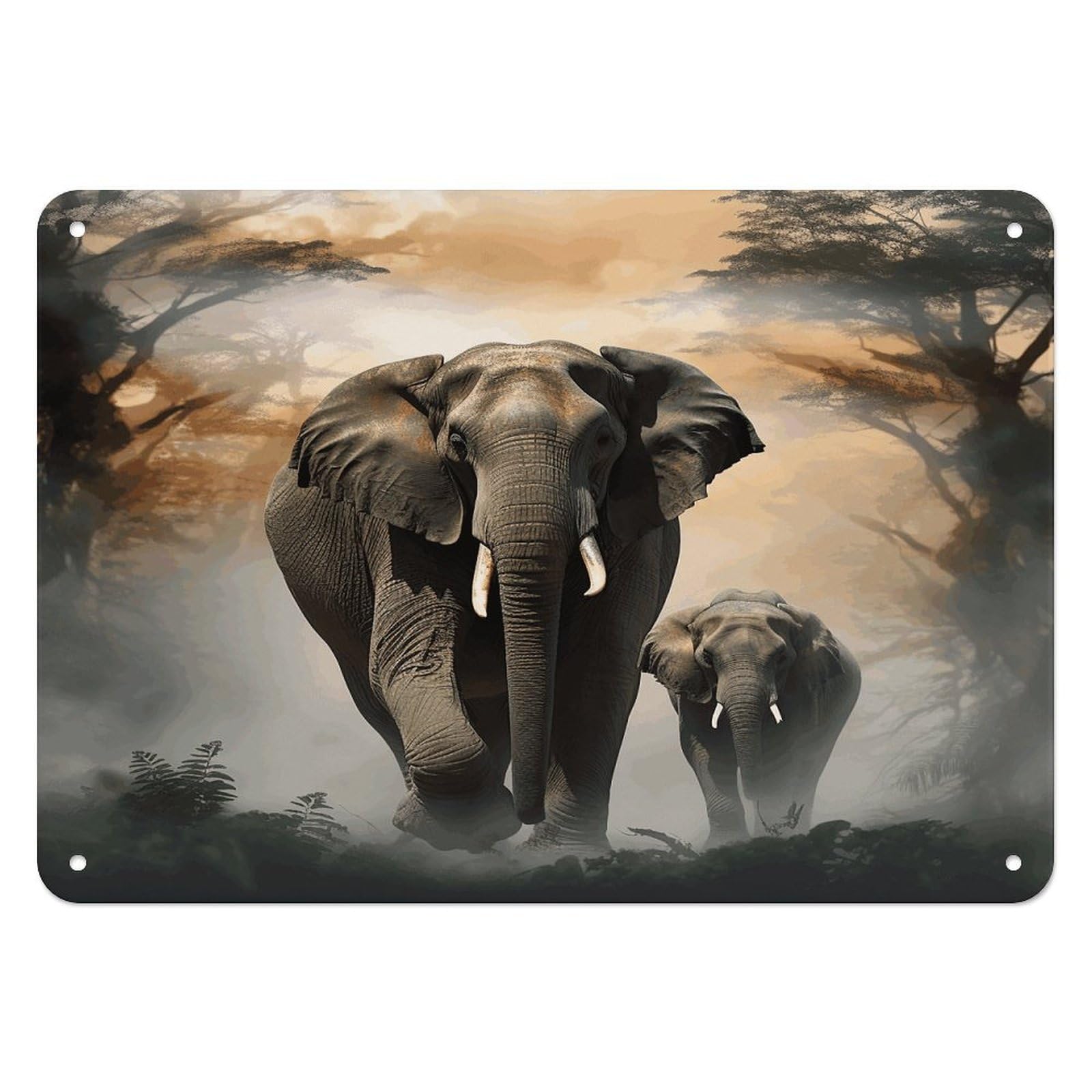 Fodpand Style Elephant In The Fog Retro Vintage Metal Tin Sign,Wall Art Decor Garden Plaque Poster For Bedrooms Yard Bars Pubs Patios Porches 7.9X5.5 Inch