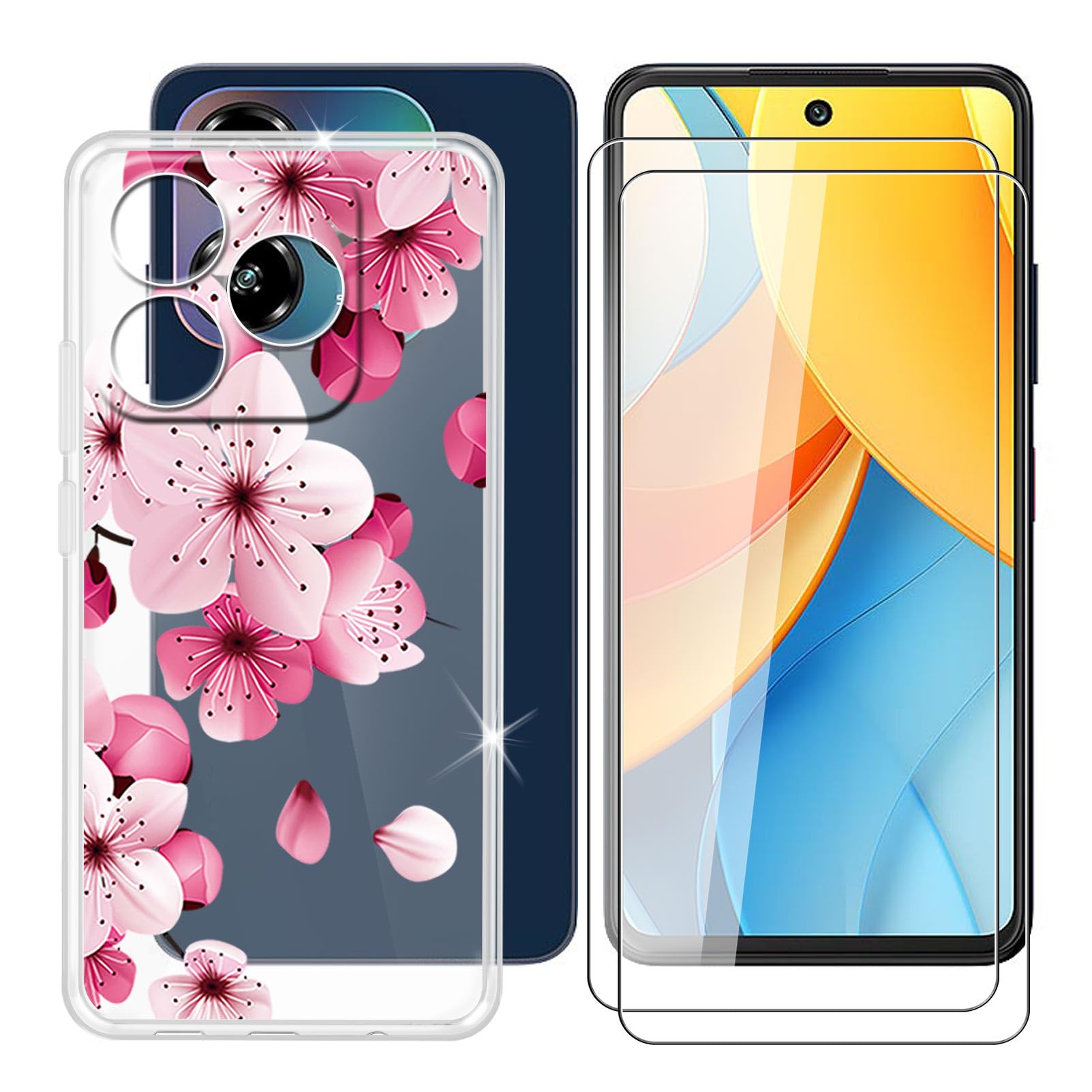 Cover for ZTE Blade V60 Design (6.60") + Screen Protector(2 Pack), Shockproof Cover Bumper Shell Anti-Scratch Clear Case + 9H Hardness Tempered Glass