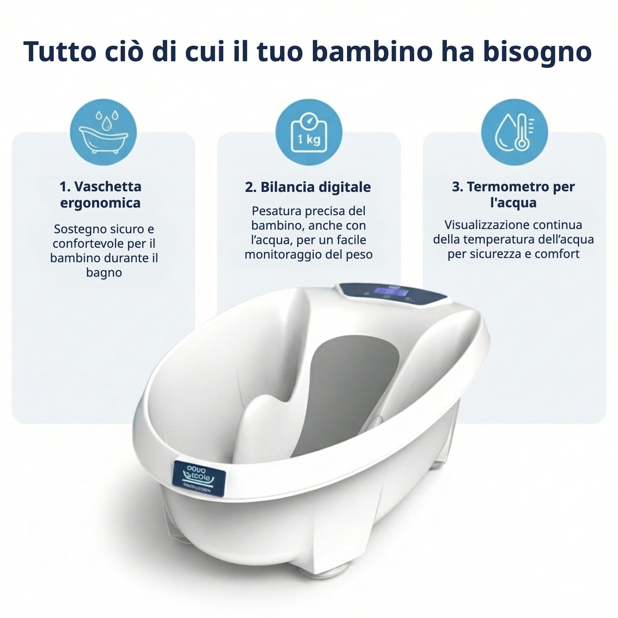 AquaScale 3-in-1 Vaschetta Bagnetto Neonato, Bilancia Digitale e Termometro per L'Acqua, Next Generation V3