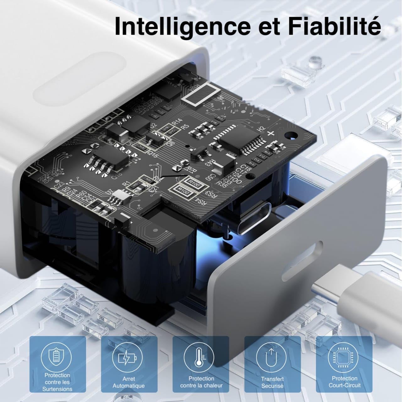 Chargeur Rapide 25W USB C pour iPhone 17/16/15 Pro Max Plus/14 13/12/11/ SE/X/XS/XR/iPad Air, Samsung Galaxy S26/S25/S24/A53/Note 20,Google Pixel,Prise Secteur Adaptateur Type C Embout Bloc USB-C