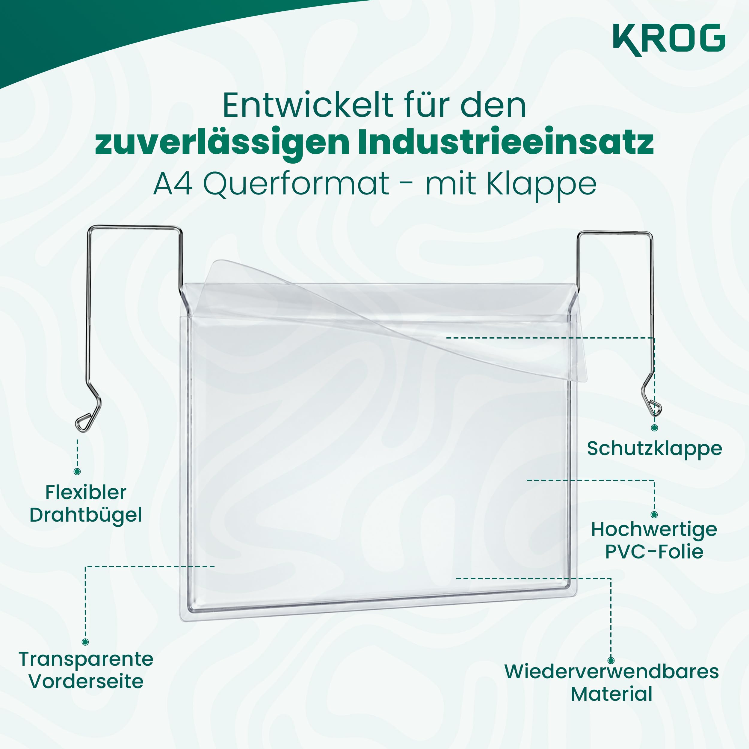 KROG Drahtbügeltasche klar 50 Stück, A4 quer, mit Klappe