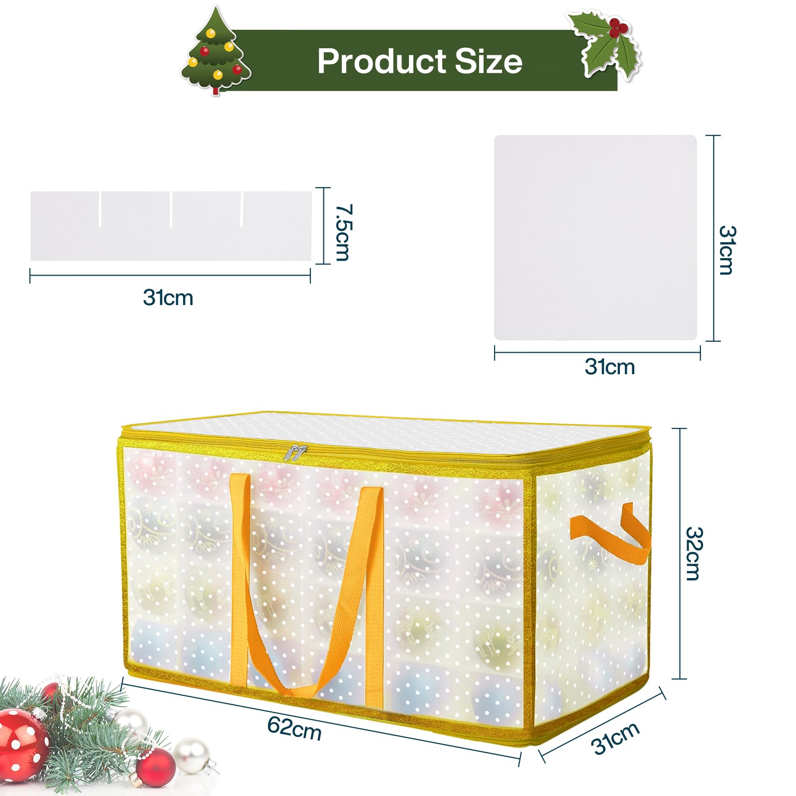 XXL Almacenamiento de Adornos para 128 Bolas Confiable y Resistente Caja de Almacenamiento de Bolas Navideñas Plegables de Adornos y Decoraciones para Árboles de Navidad