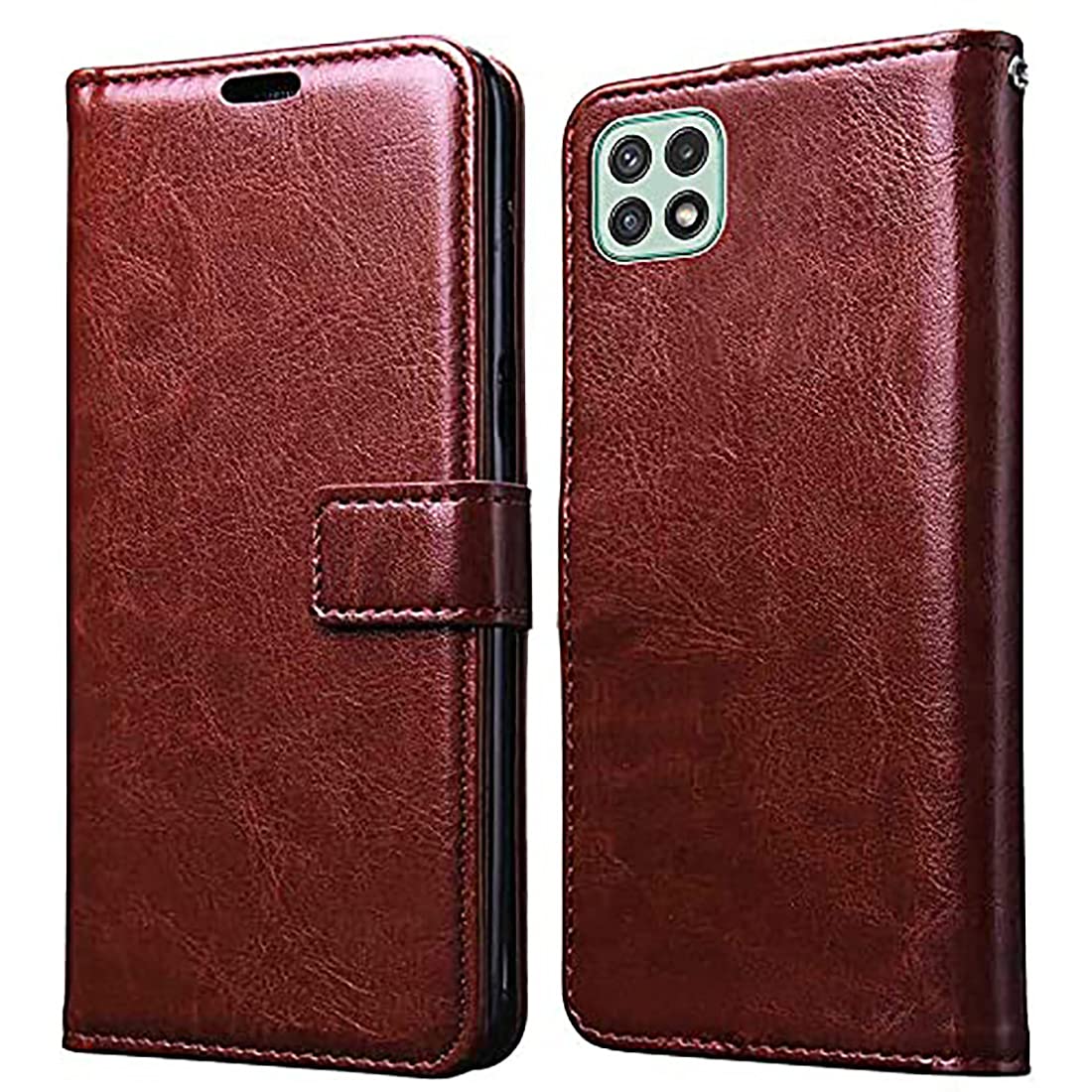 Amazon Brand - Solimo Flip Leather Mobile Cover (Soft & Flexible Back case) for Samsung Galaxy A22 5G (Brown) (B09DT1V8TL) Amazon Price History, Amazon Price Tracker