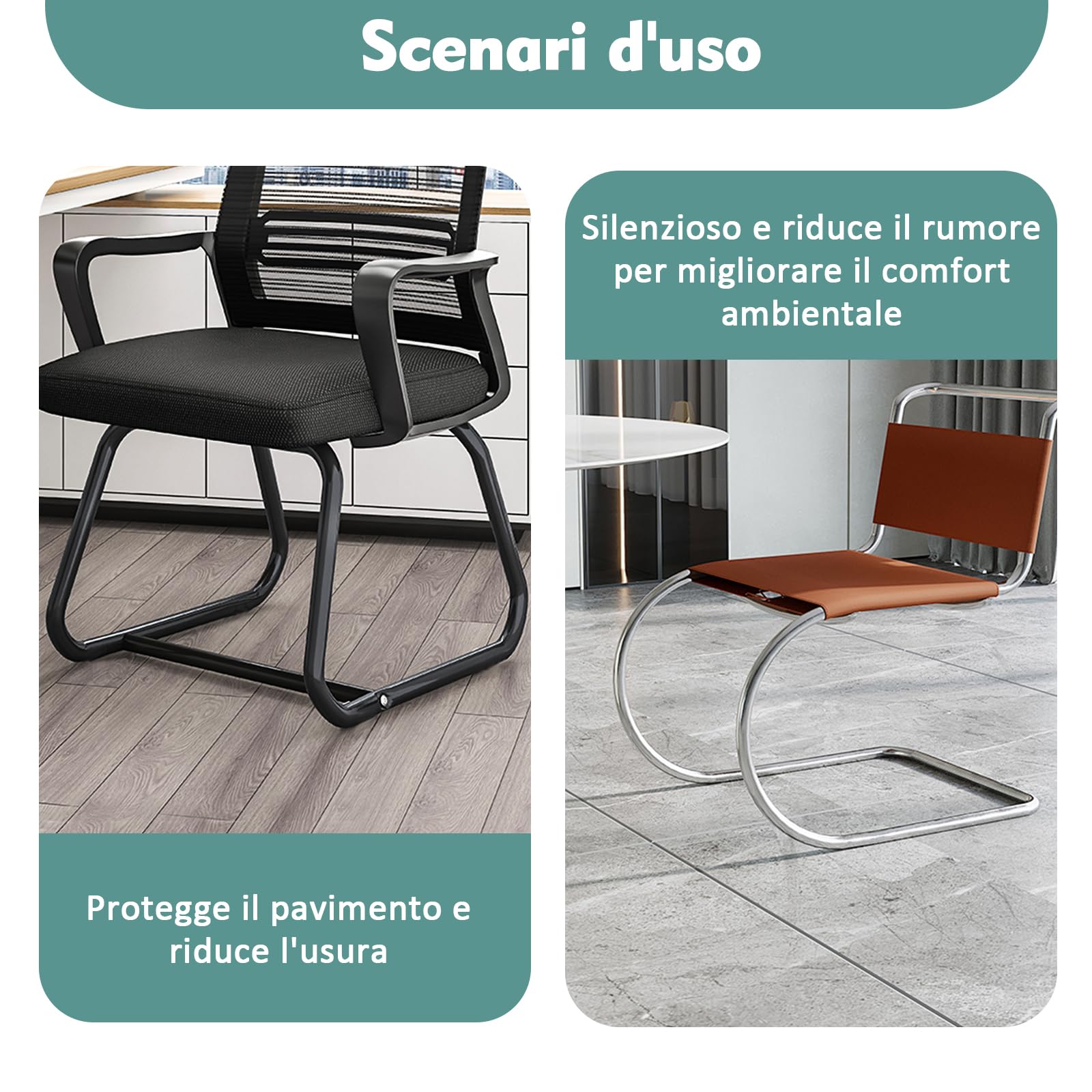 16 Pezzi Feltrini per Sedie Girevoli, Piedini per Sedie in Feltro 25mm Nero con Sistema a Pressione, Protezioni per Gambe di Sedia contro Graffi e Rumore