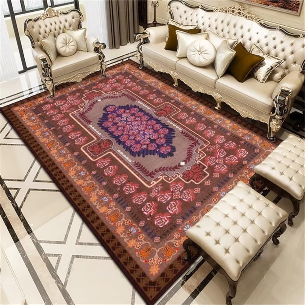 Tapis rouge 80x120cm antidérapant avec motif de plantes pour sol de chambre