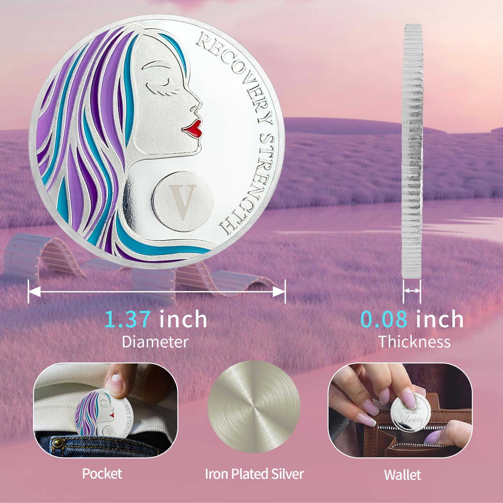 5 Years Nüchternheits-Chips für Frauen, AA-Münze, Alkoholiker, anonymes Medaillon, Nüchternheit, Geschenke für Frauen, Genesungschip, Jahrestags-Zeichen